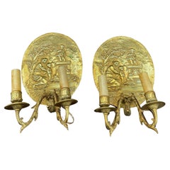 Antique French Wall Sconces Pair Gilt Bronze Lighting Louis XV Style