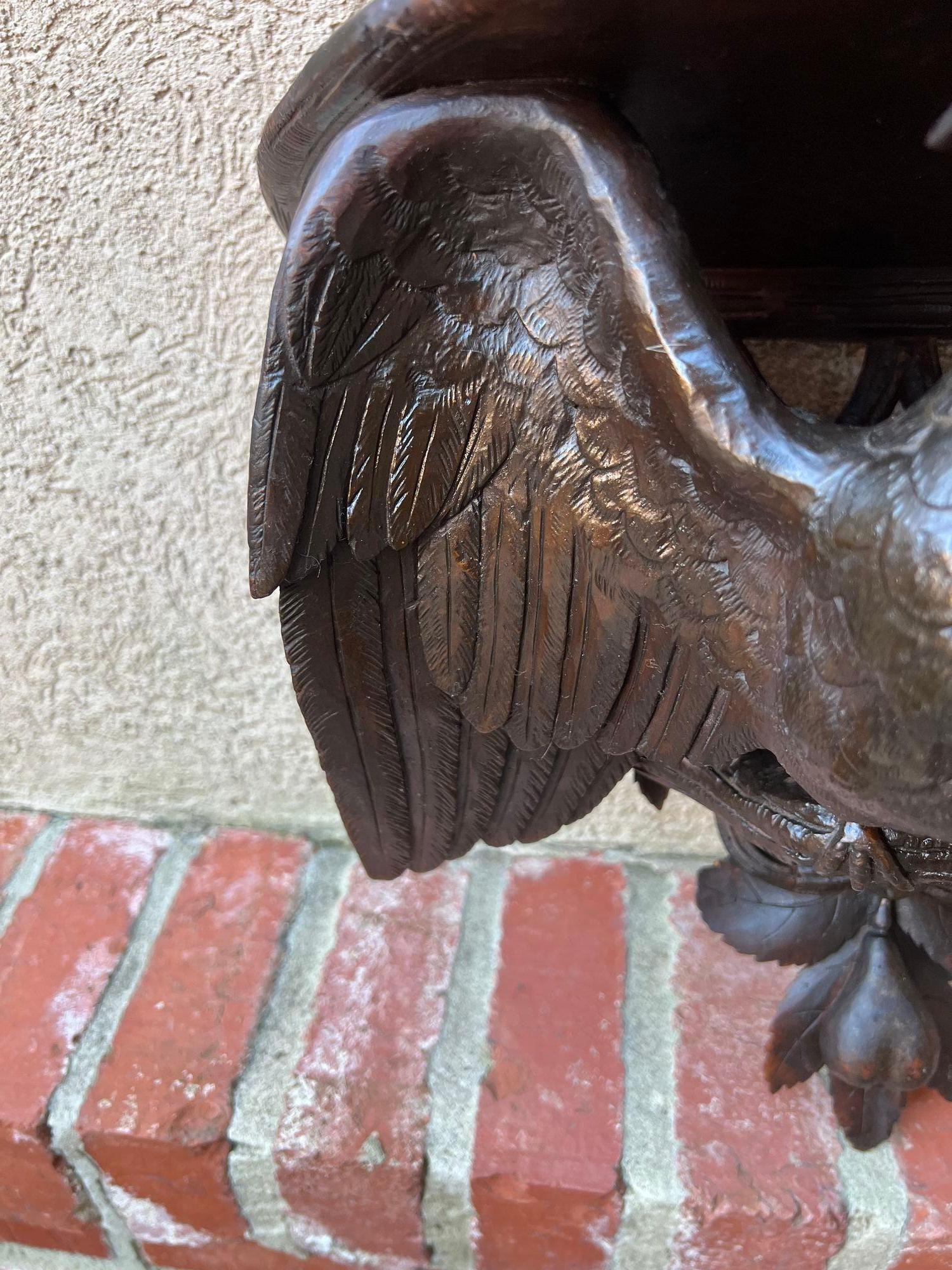 Antique French Wall Shelf Corbel Carved Eagle Black Forest Statue Wood c1880 en venta 8