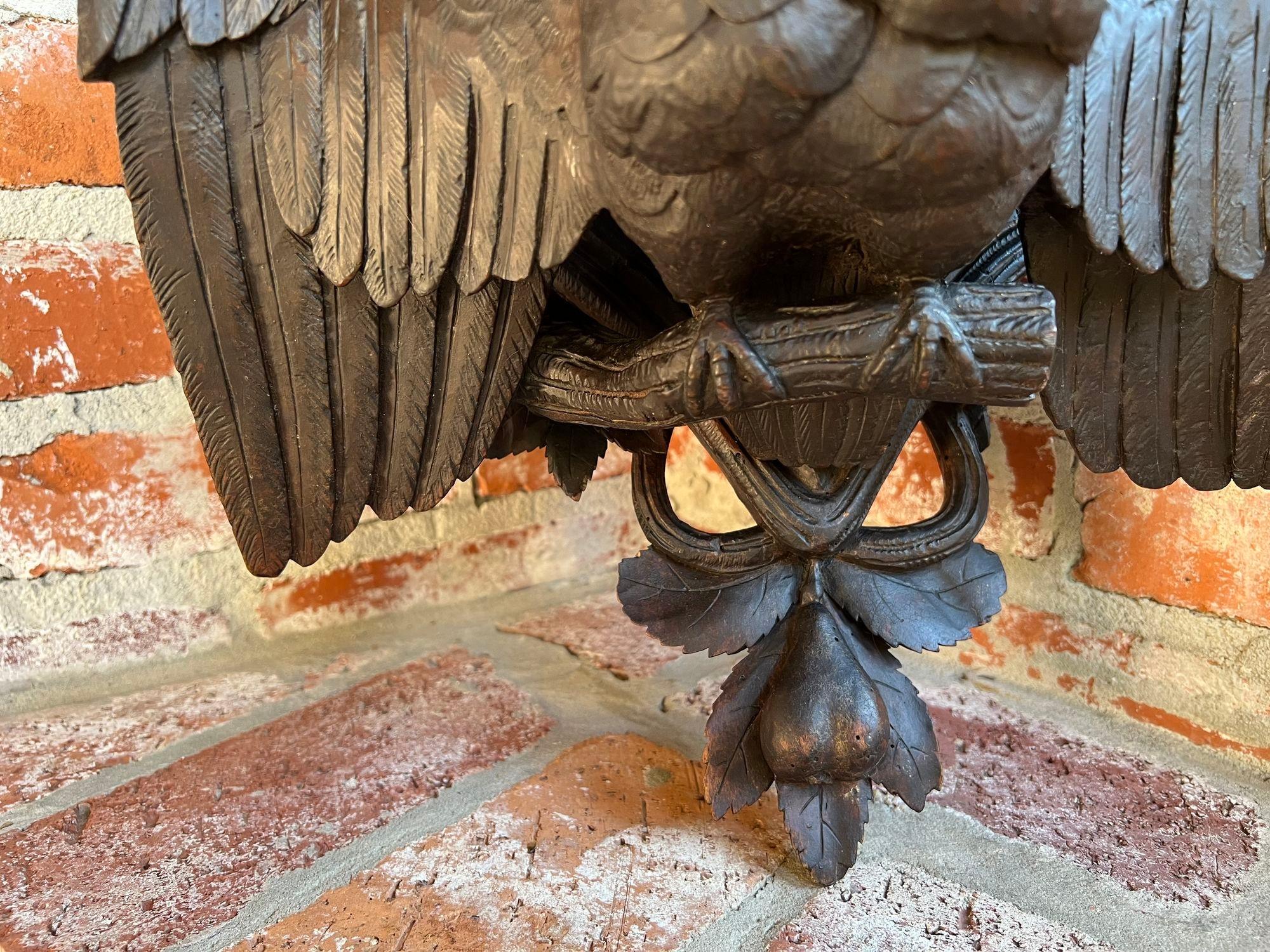 Antique French Wall Shelf Corbel Carved Eagle Black Forest Statue Wood c1880 en venta 9