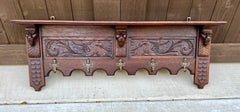 Antique French Wall Shelf Hat Coat Rack Oak c 1930s