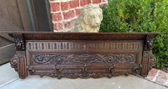 Antique French Wall Shelf Plate Rack Coat Hat Pot Rack Lions Oak 5 Hooks 44.25"W