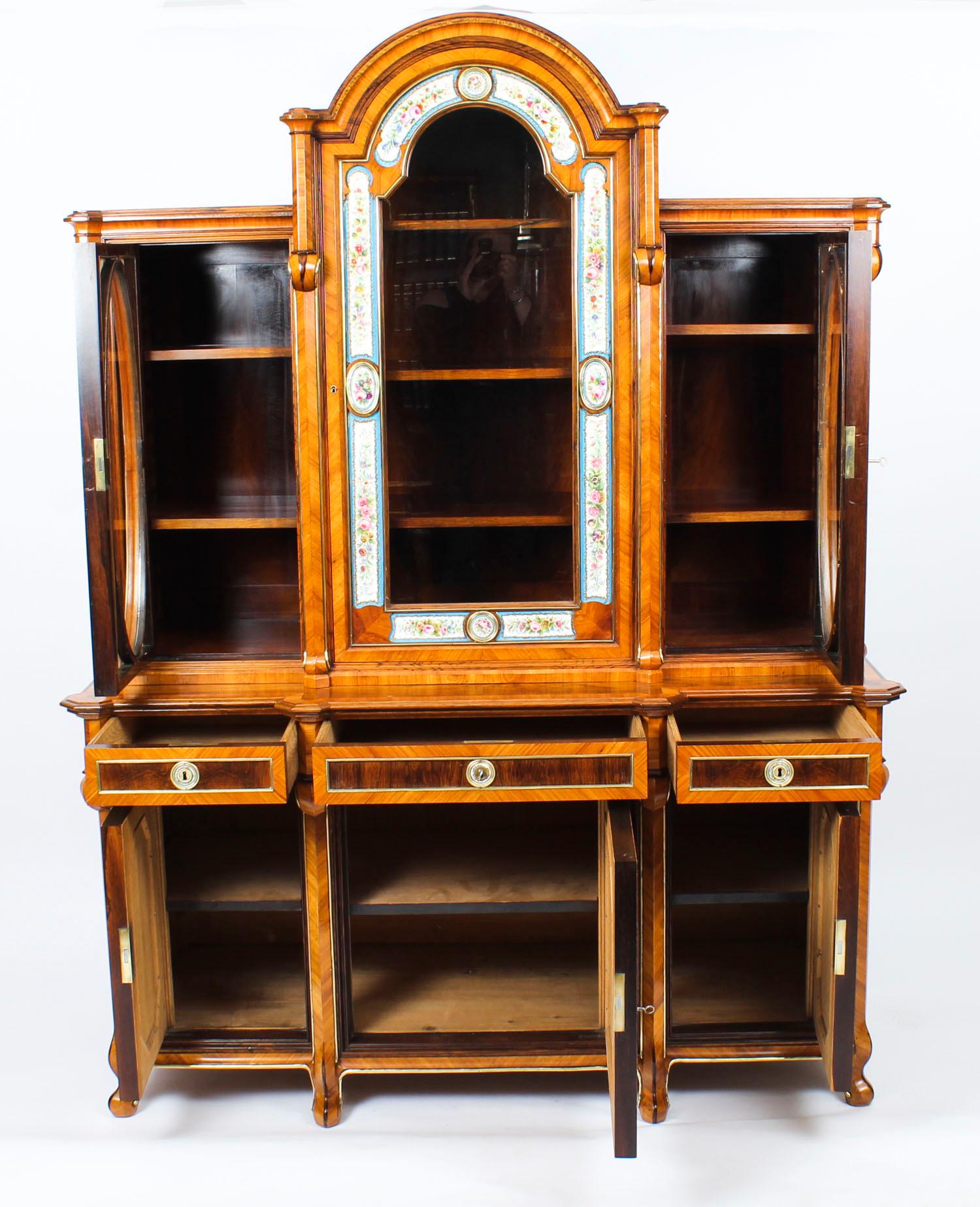 Antique French Walnut and Kingwood Porcelain Mounted Cabinet, 19th Century 7
