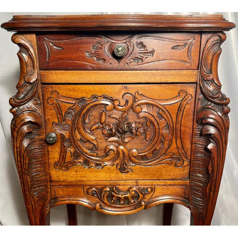 19th Century Antique French Walnut and Marble Top Night Table, Circa 1880. For Sale