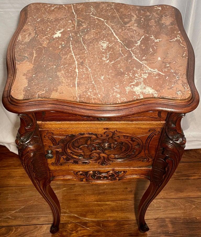 Antique French Walnut and Marble Top Night Table, Circa 1880. For Sale 2