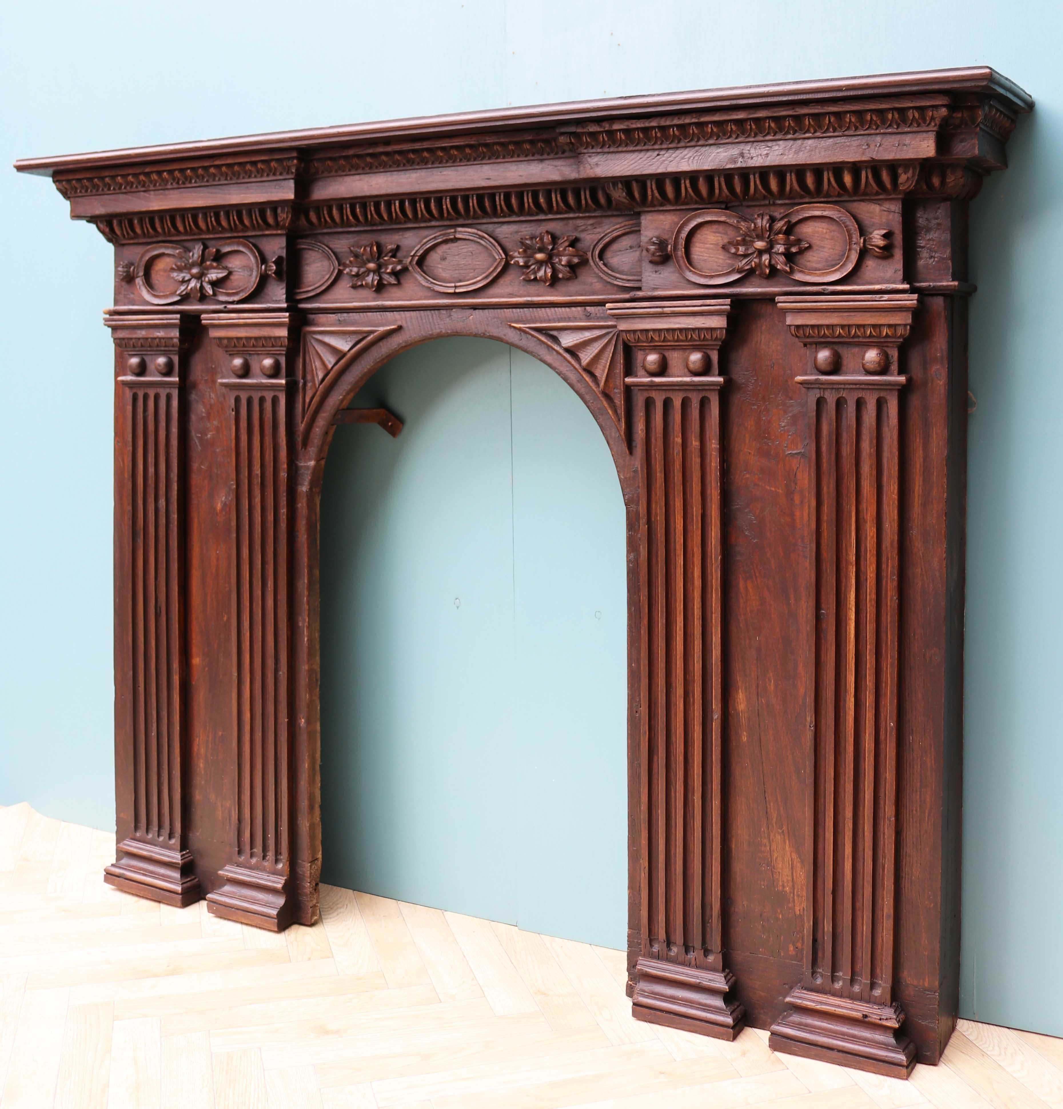 18th Century Antique French Walnut and Oak Fire Mantel For Sale
