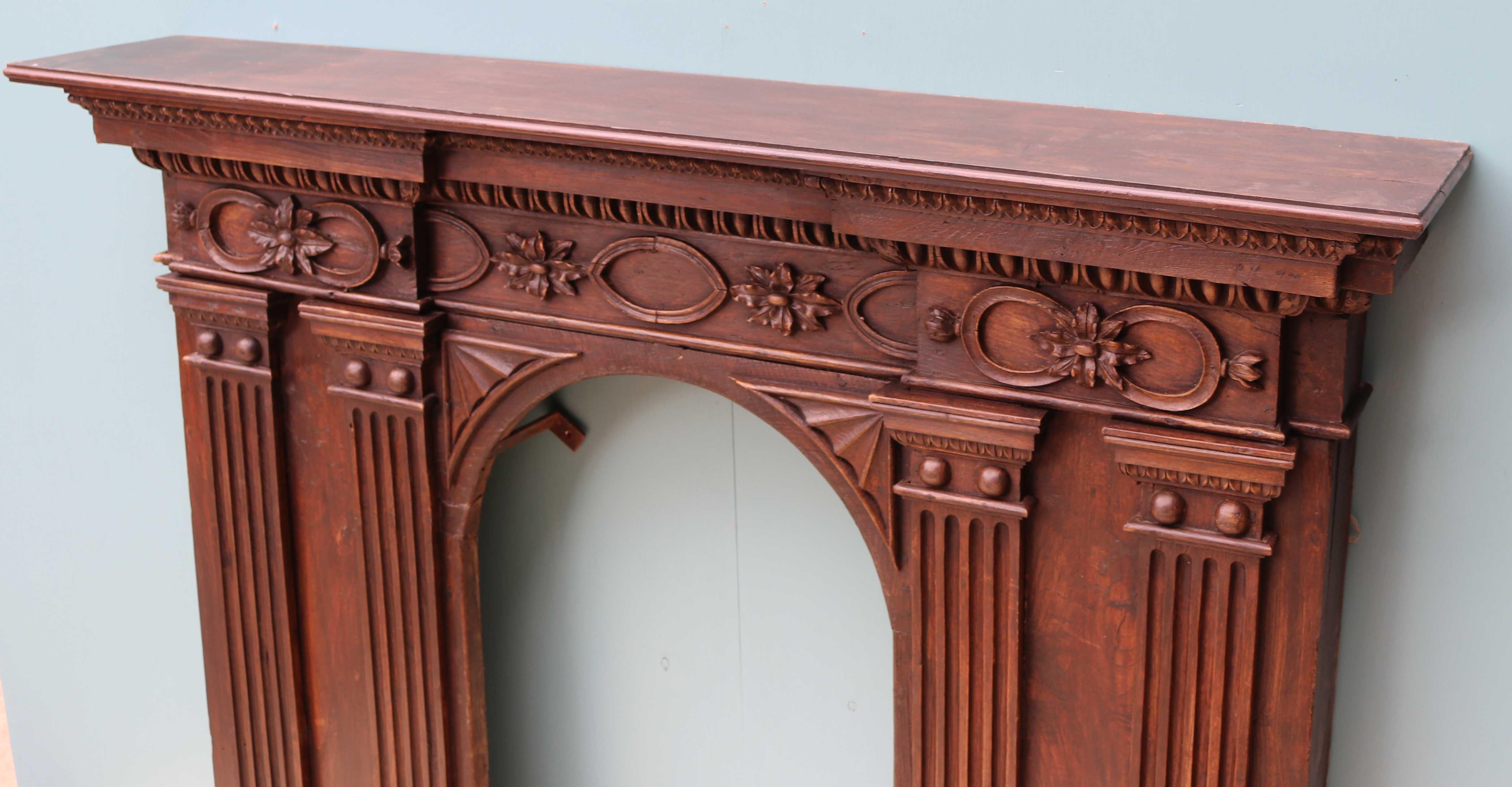 Antique French Walnut and Oak Fire Mantel For Sale 1