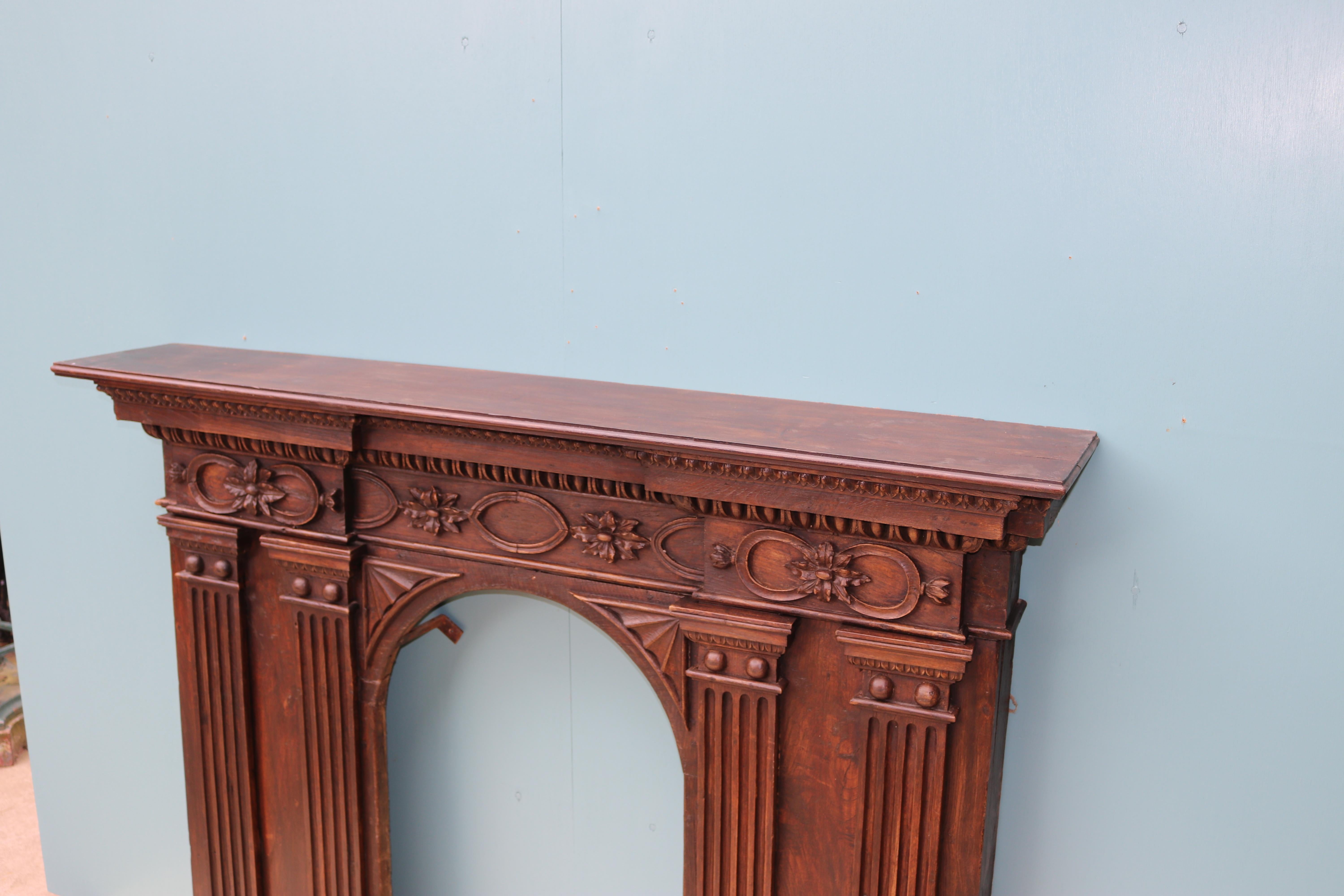 Antique French Walnut and Oak Fire Mantel For Sale 2