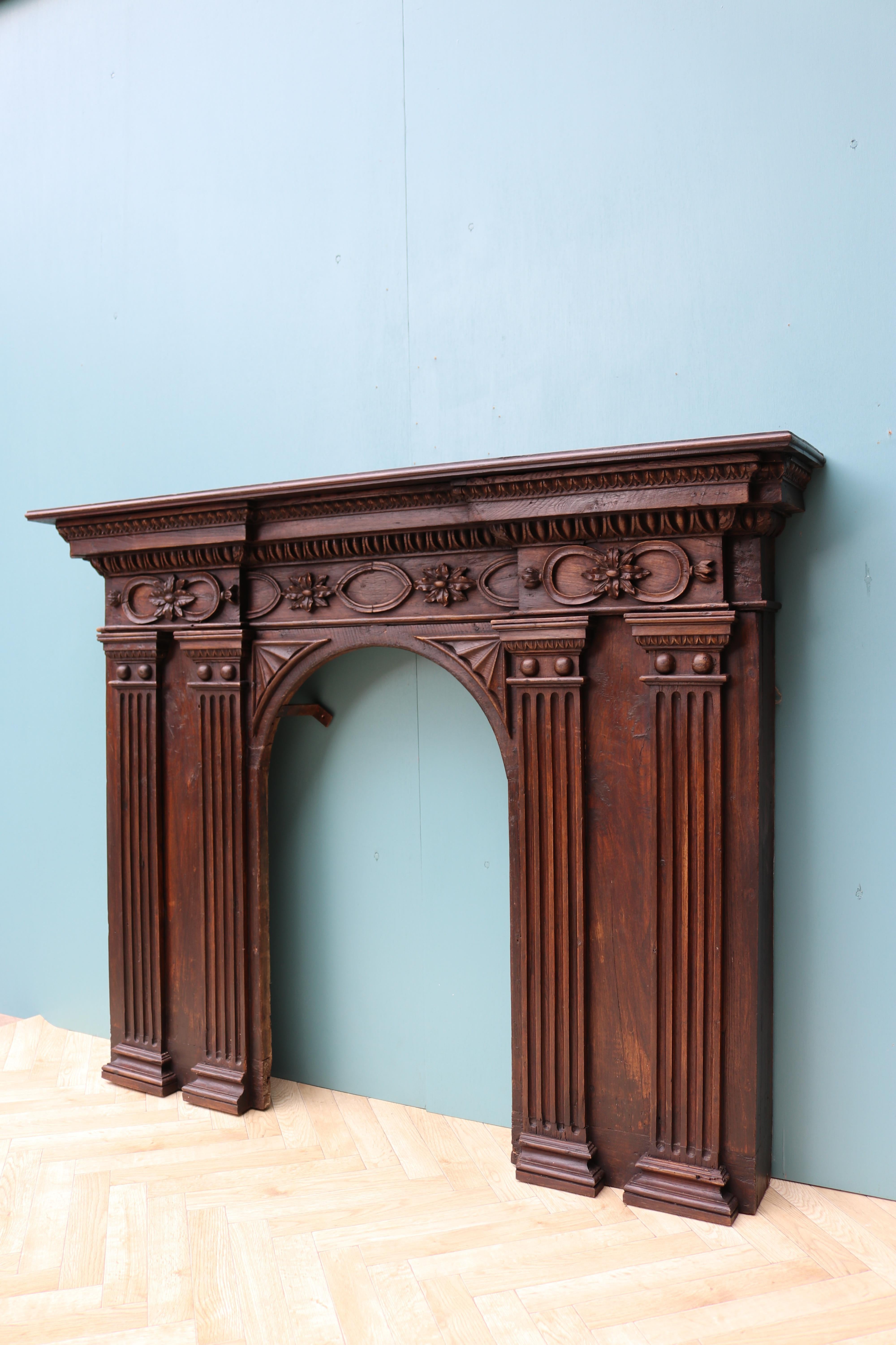 Antique French Walnut and Oak Fire Mantel For Sale 3