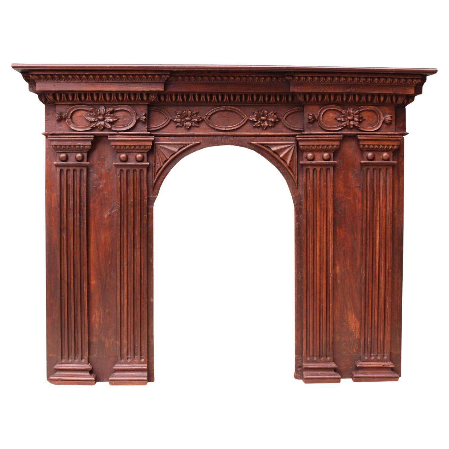 Antique French Walnut and Oak Fire Mantel For Sale