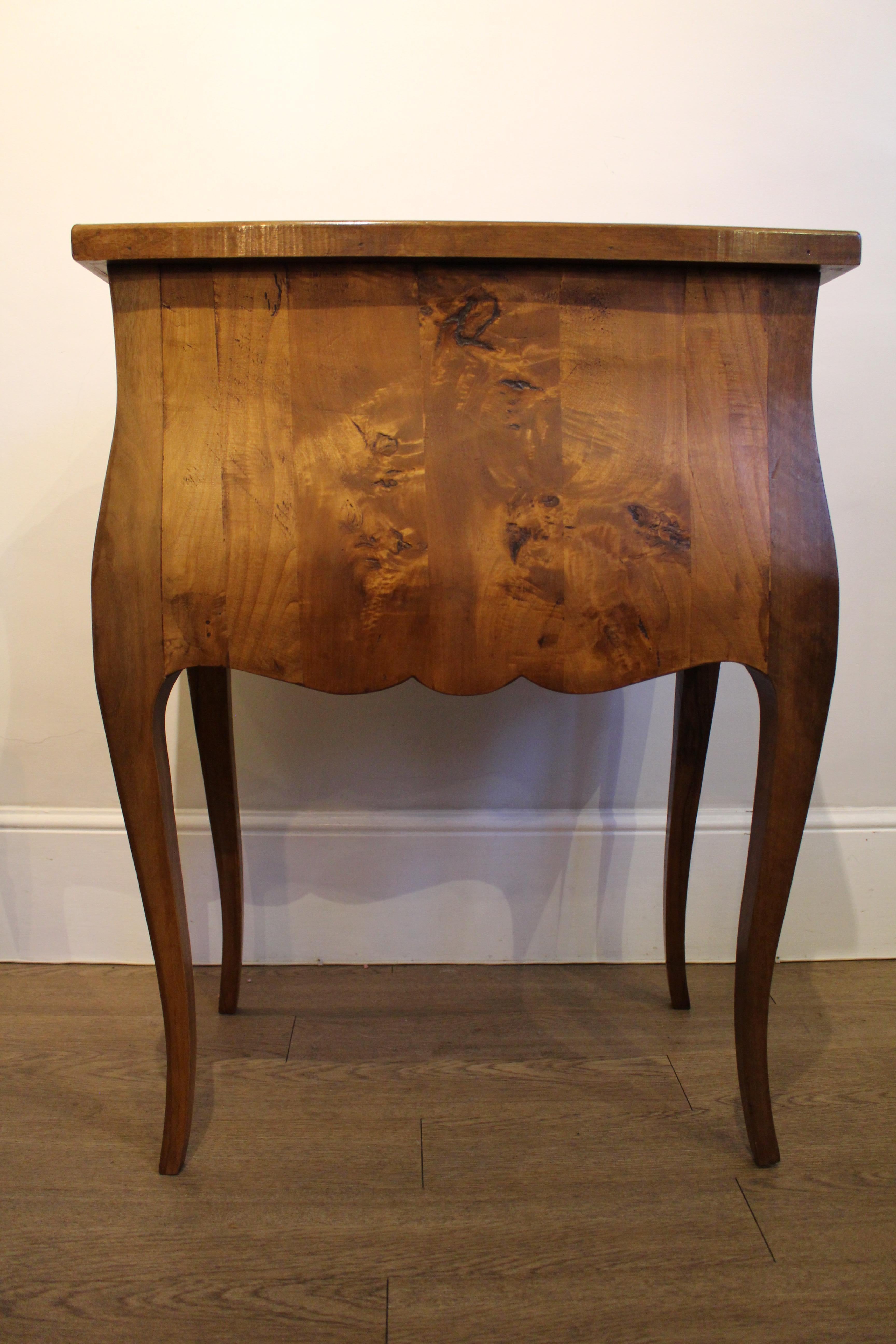 Hand-Crafted Antique French Walnut Bombe 1920s Commode Bedside Lamp Side Table Music Cabinet For Sale