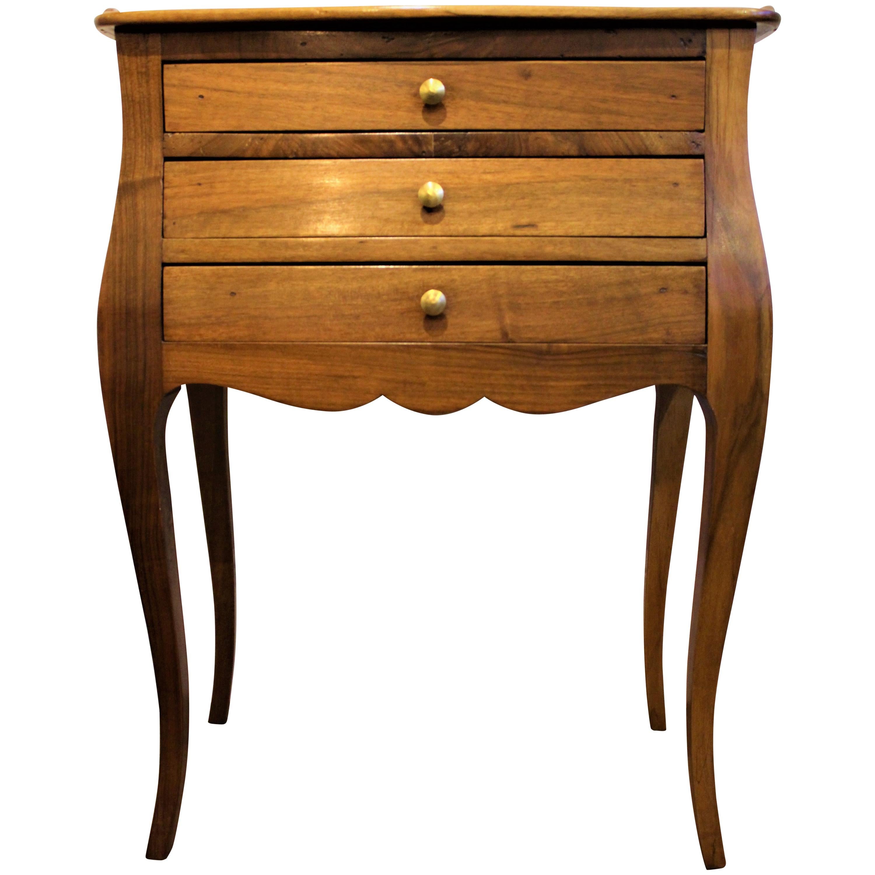 Antique French Walnut Bombe 1920s Commode Bedside Lamp Side Table Music Cabinet For Sale