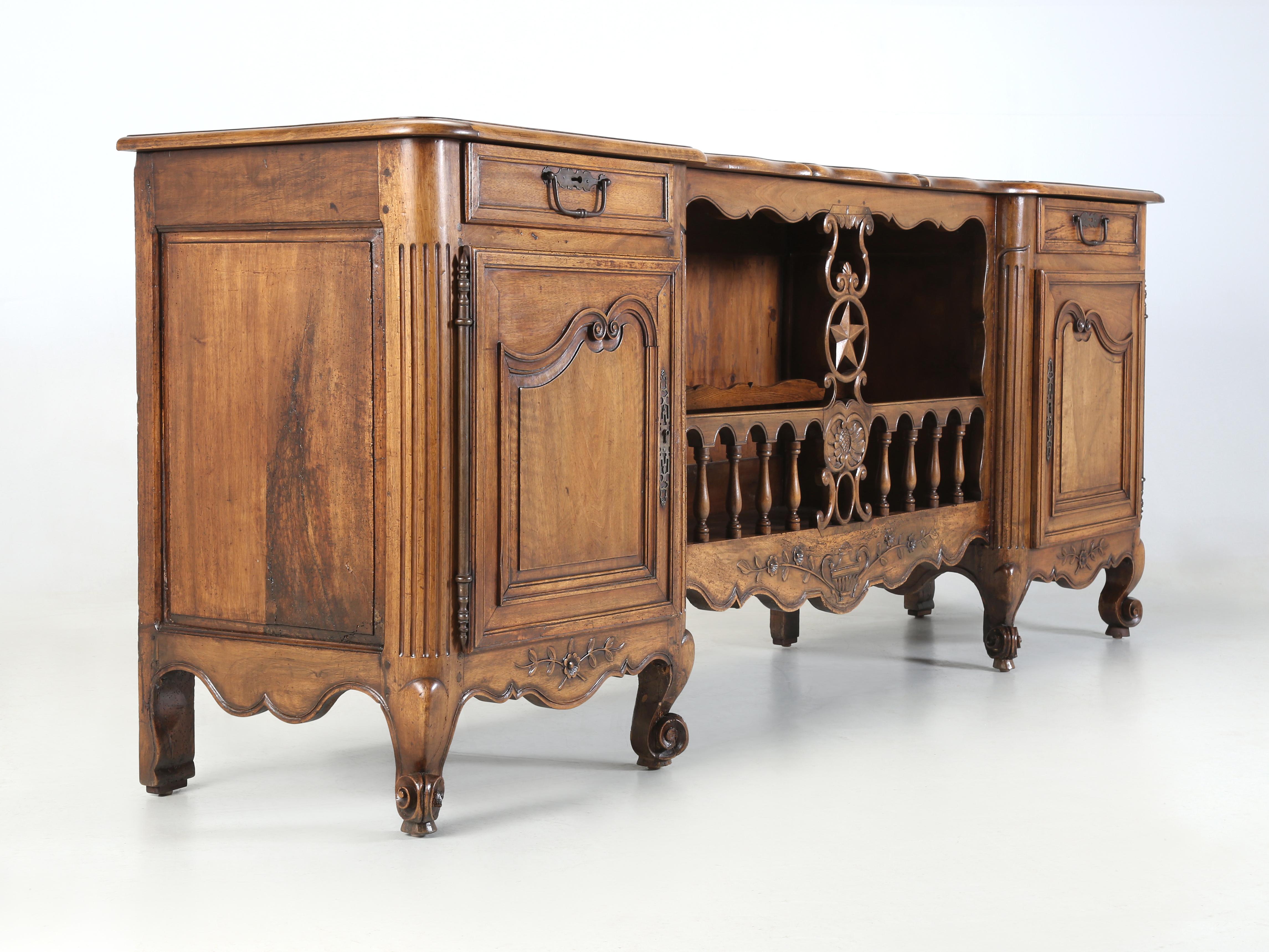 Louis XV Antique French Walnut Buffet with Unusual Open Center For Display Great Patina For Sale