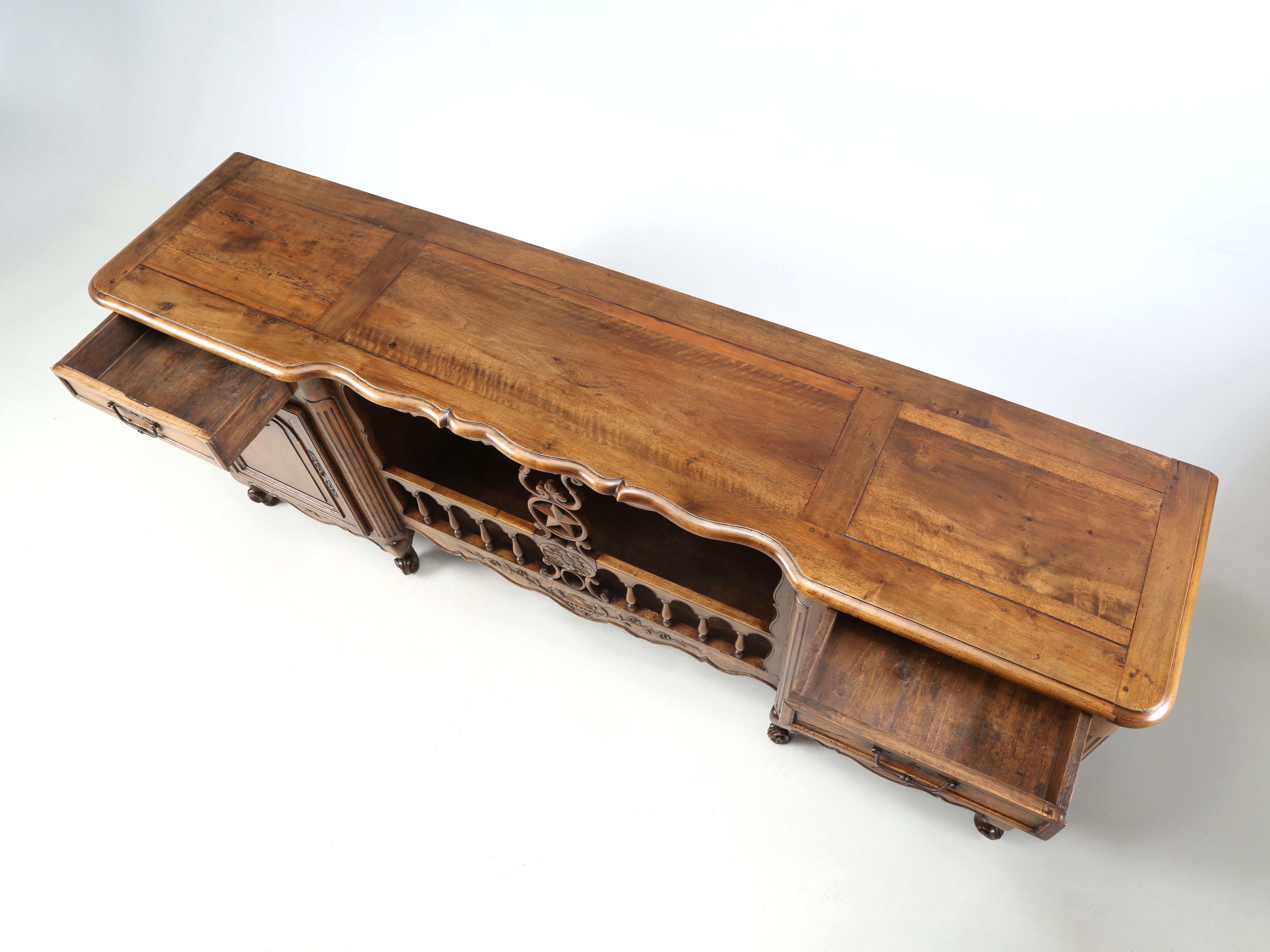 Hand-Carved Antique French Walnut Buffet with Unusual Open Center For Display Great Patina For Sale