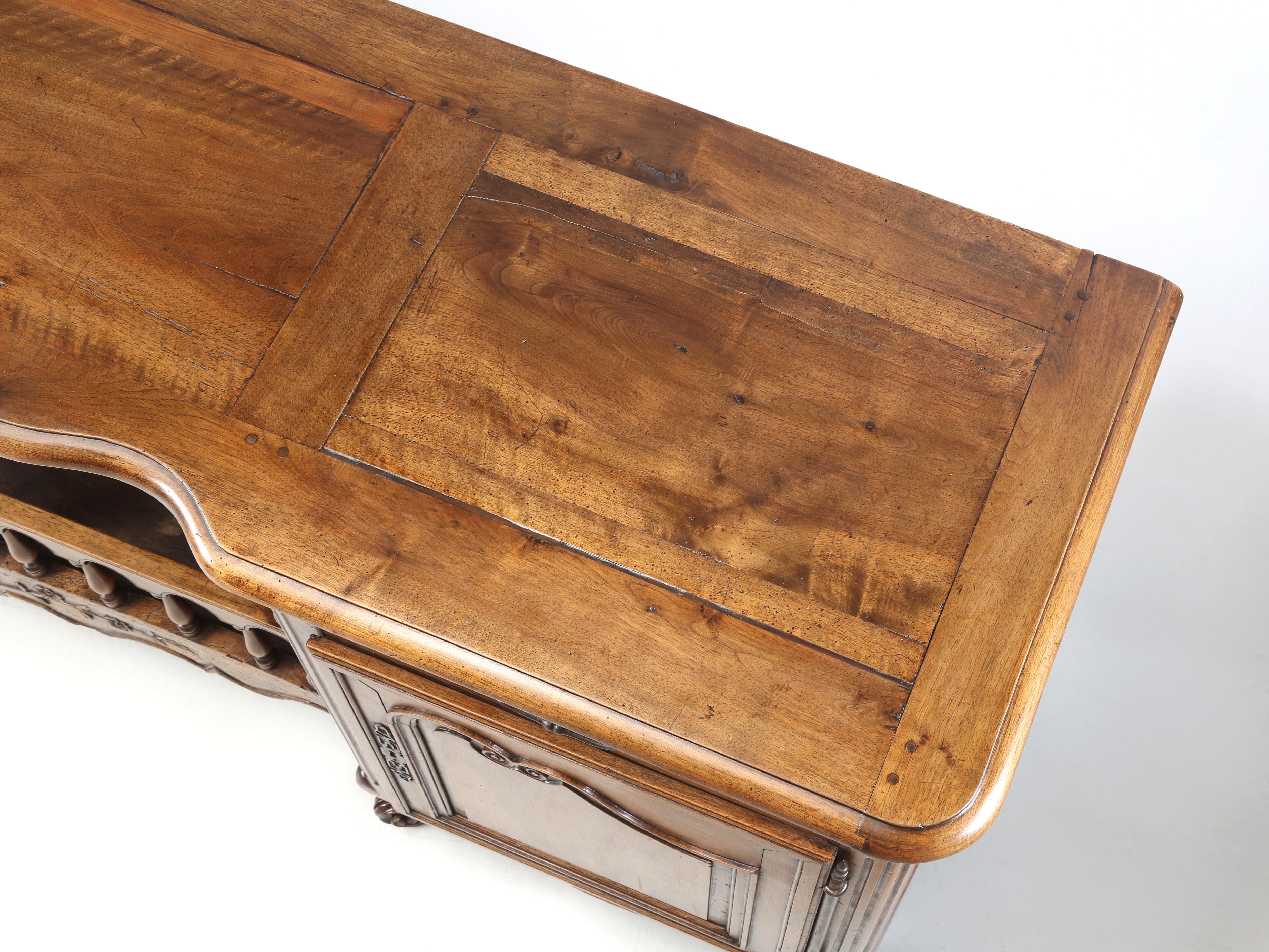 Steel Antique French Walnut Buffet with Unusual Open Center For Display Great Patina For Sale