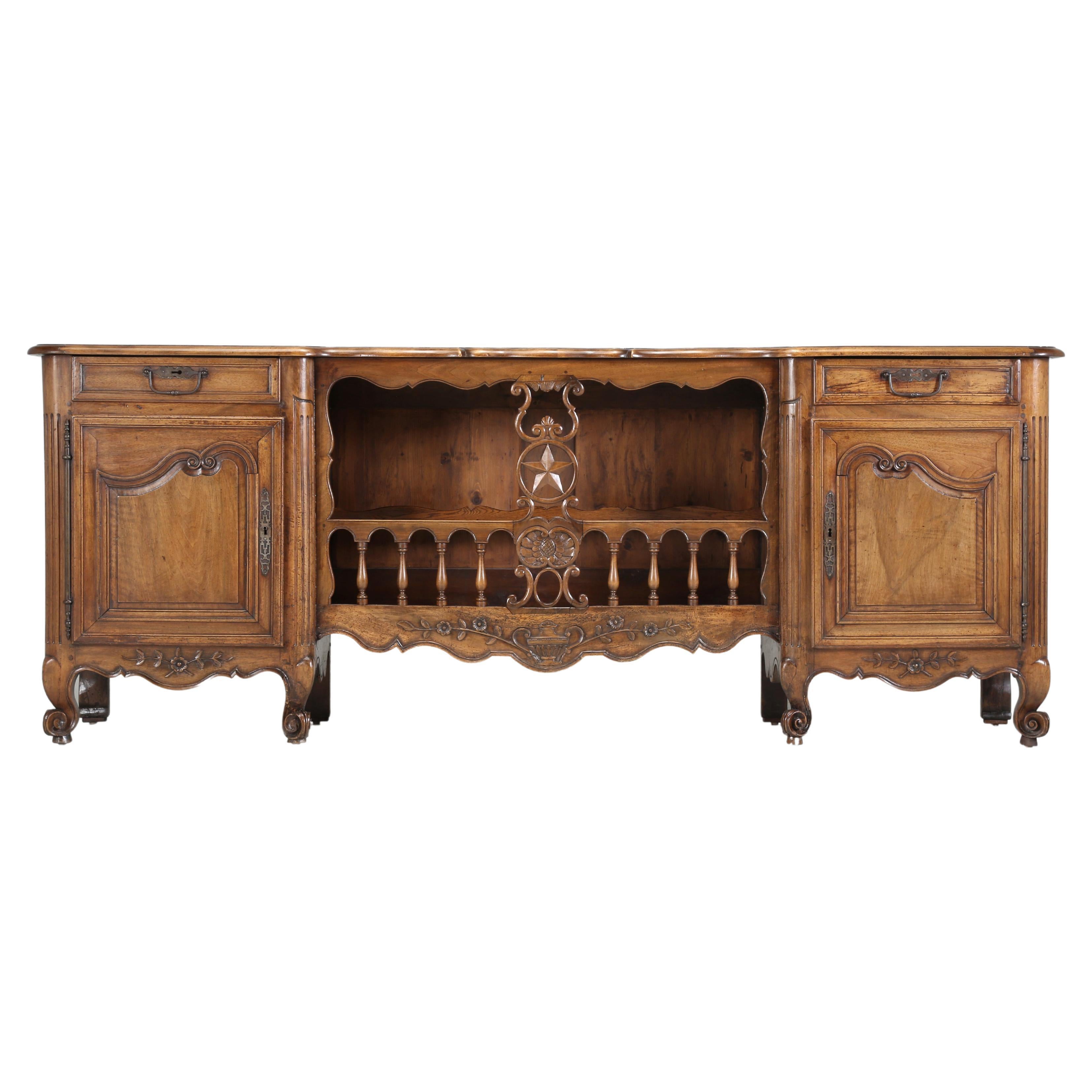 Antique French Walnut Buffet with Unusual Open Center For Display Great Patina For Sale