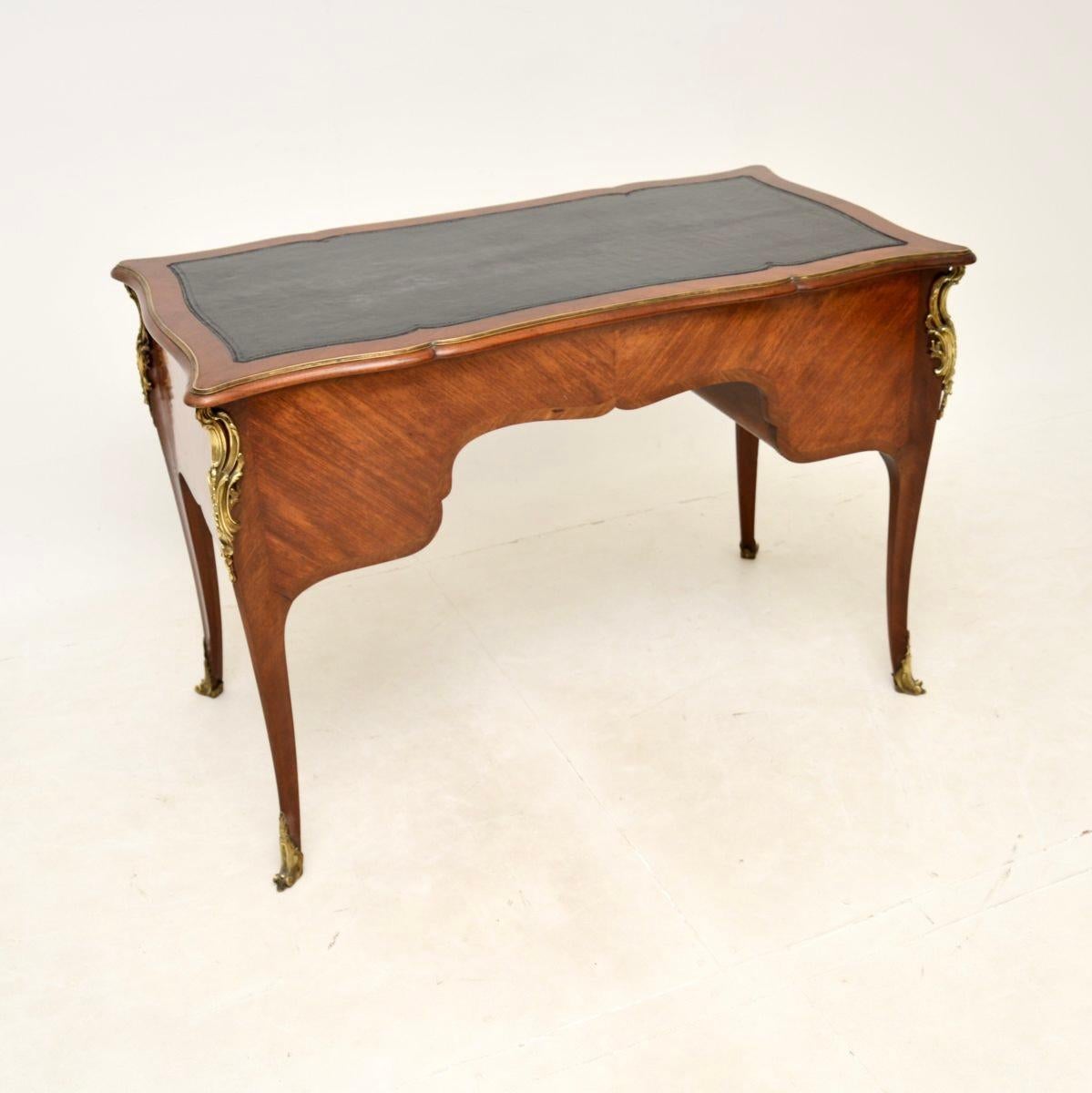 Leather Antique French Walnut Bureau Plat Desk For Sale