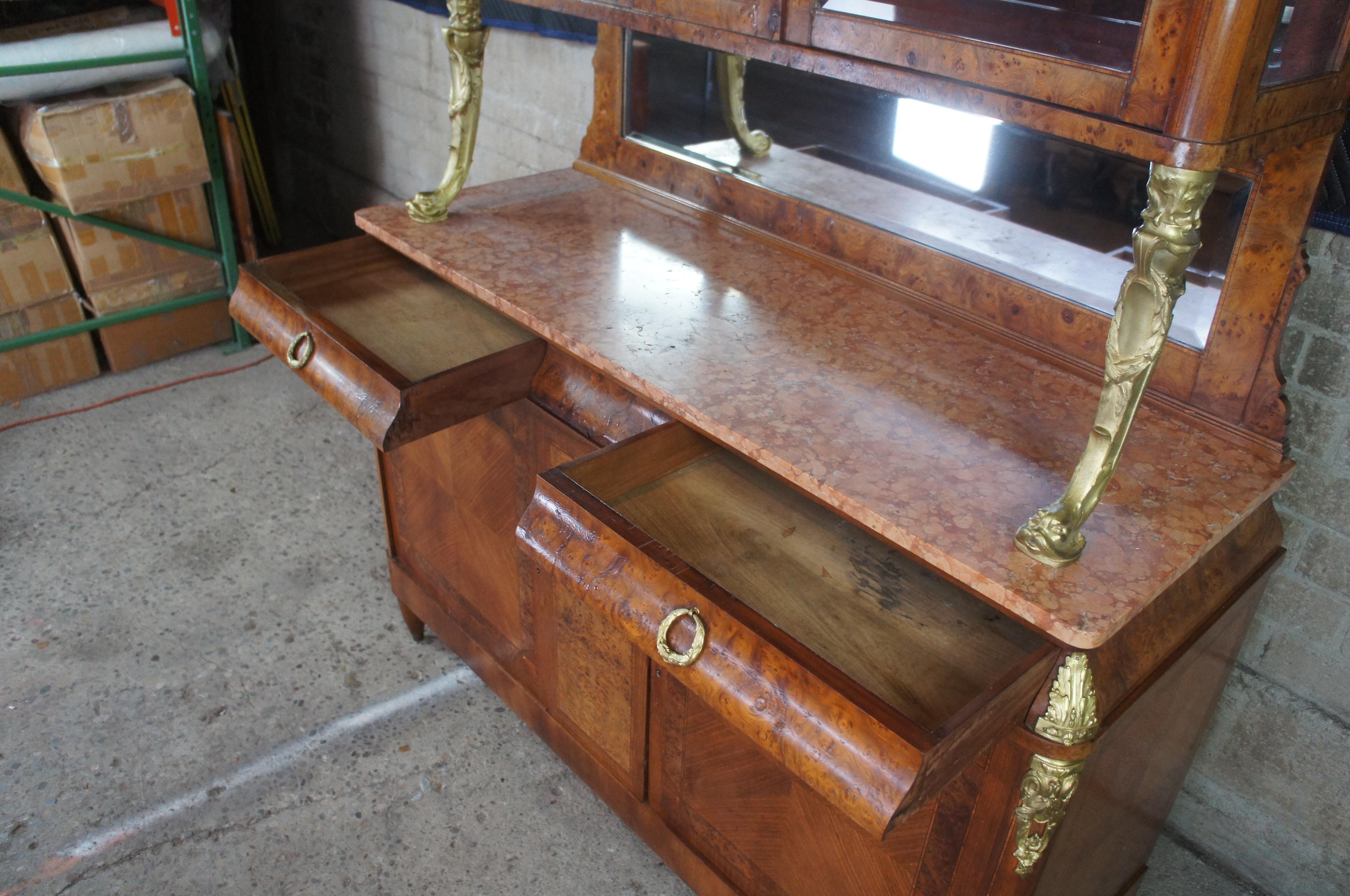 Antique French Walnut Burr Travertine & Bronze Sideboard Server Bar Back Buffet 3