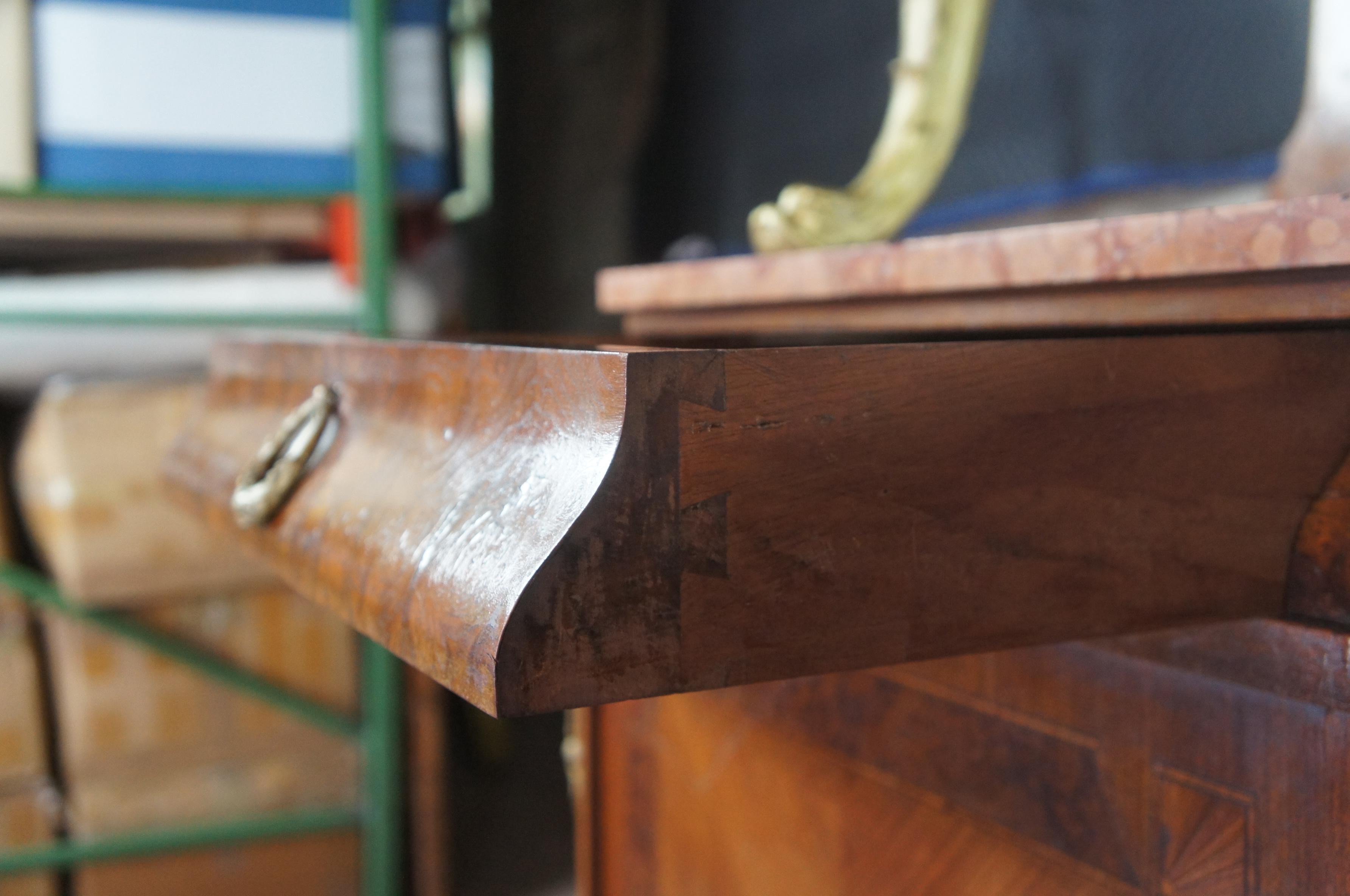 Antique French Walnut Burr Travertine & Bronze Sideboard Server Bar Back Buffet 4