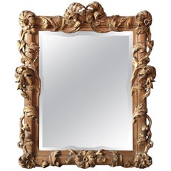 Antique French Walnut Carved Floral Gilt Mirror
