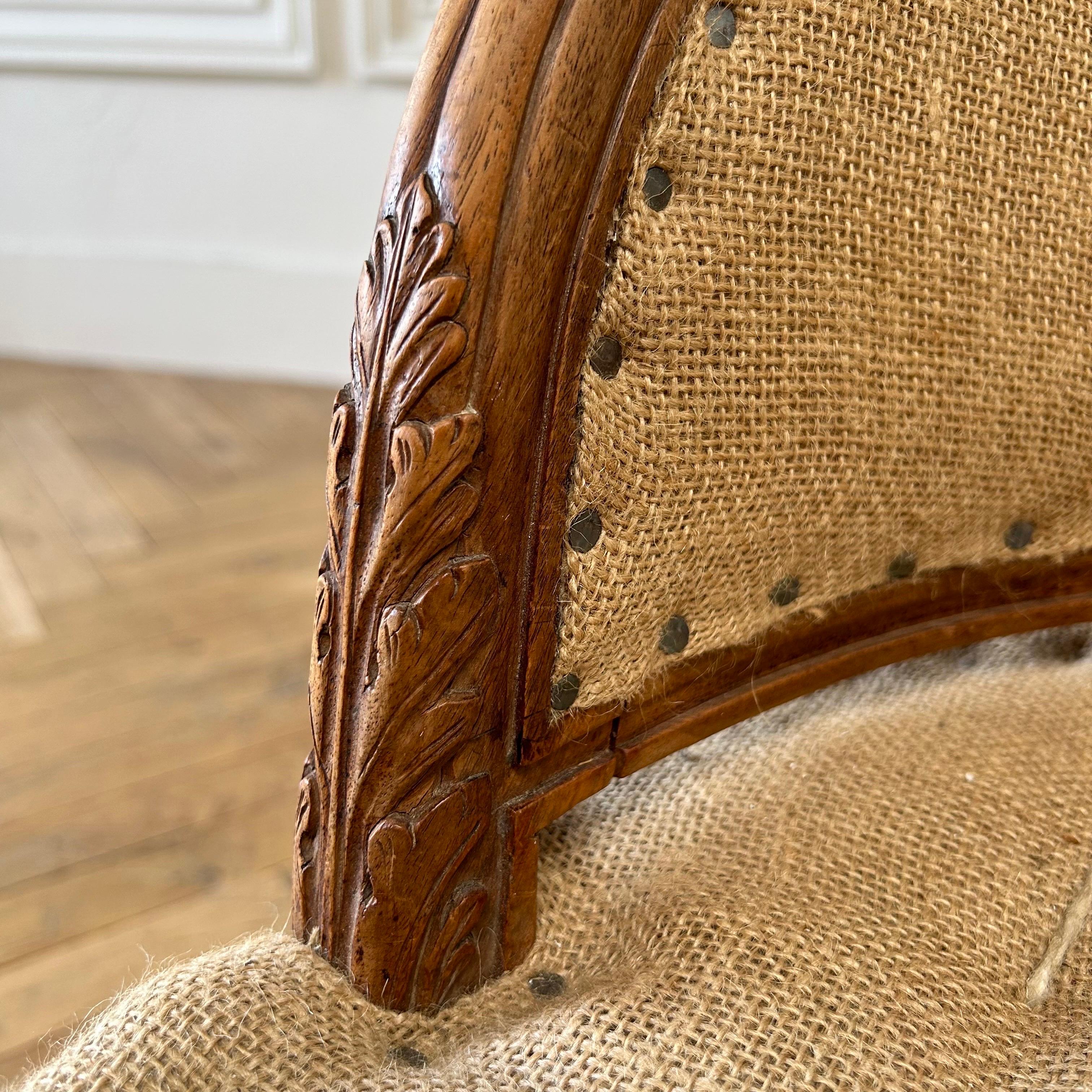 Antique French Walnut Carved Vanity Stool with Custom Upholstery 7