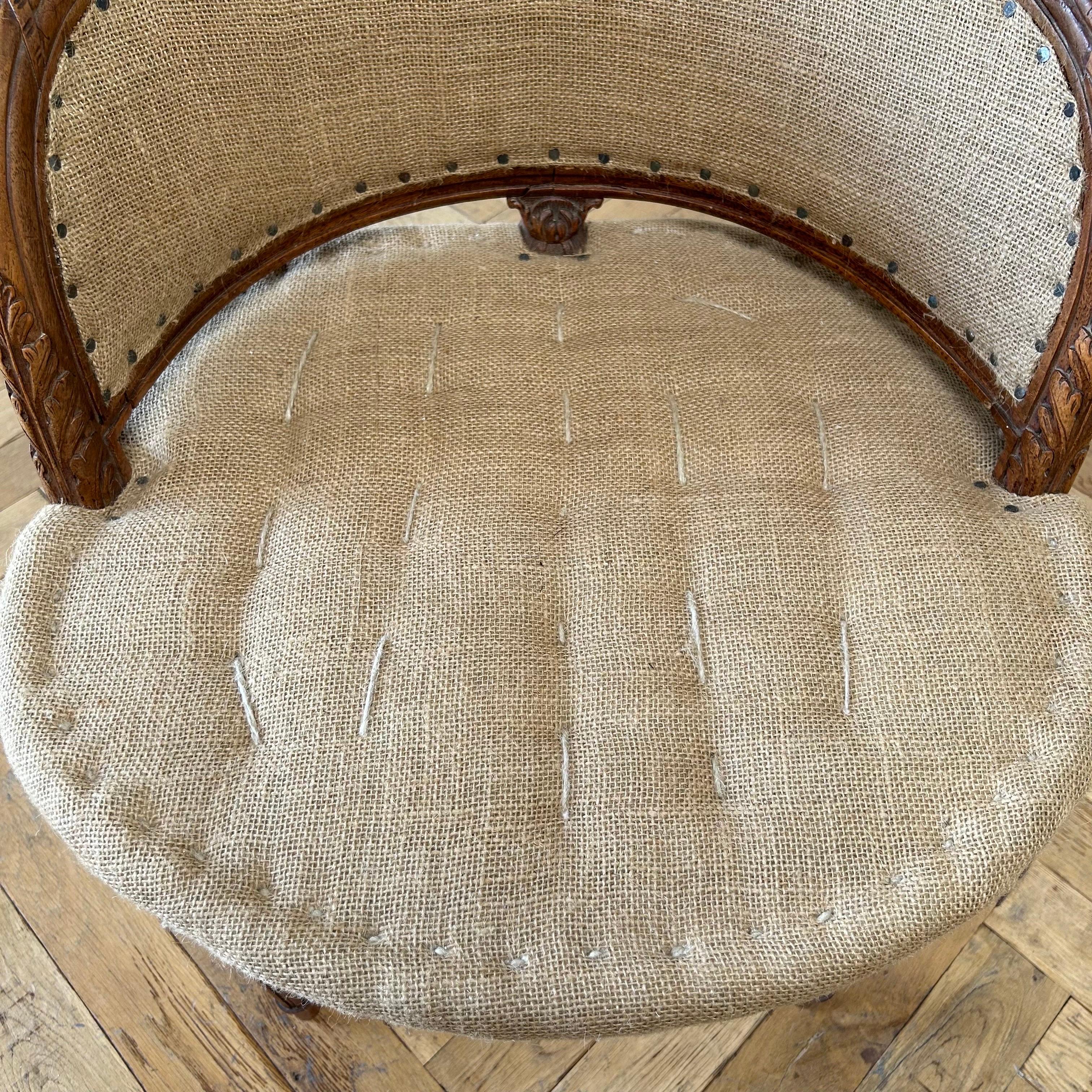 Antique French Walnut Carved Vanity Stool with Custom Upholstery 8