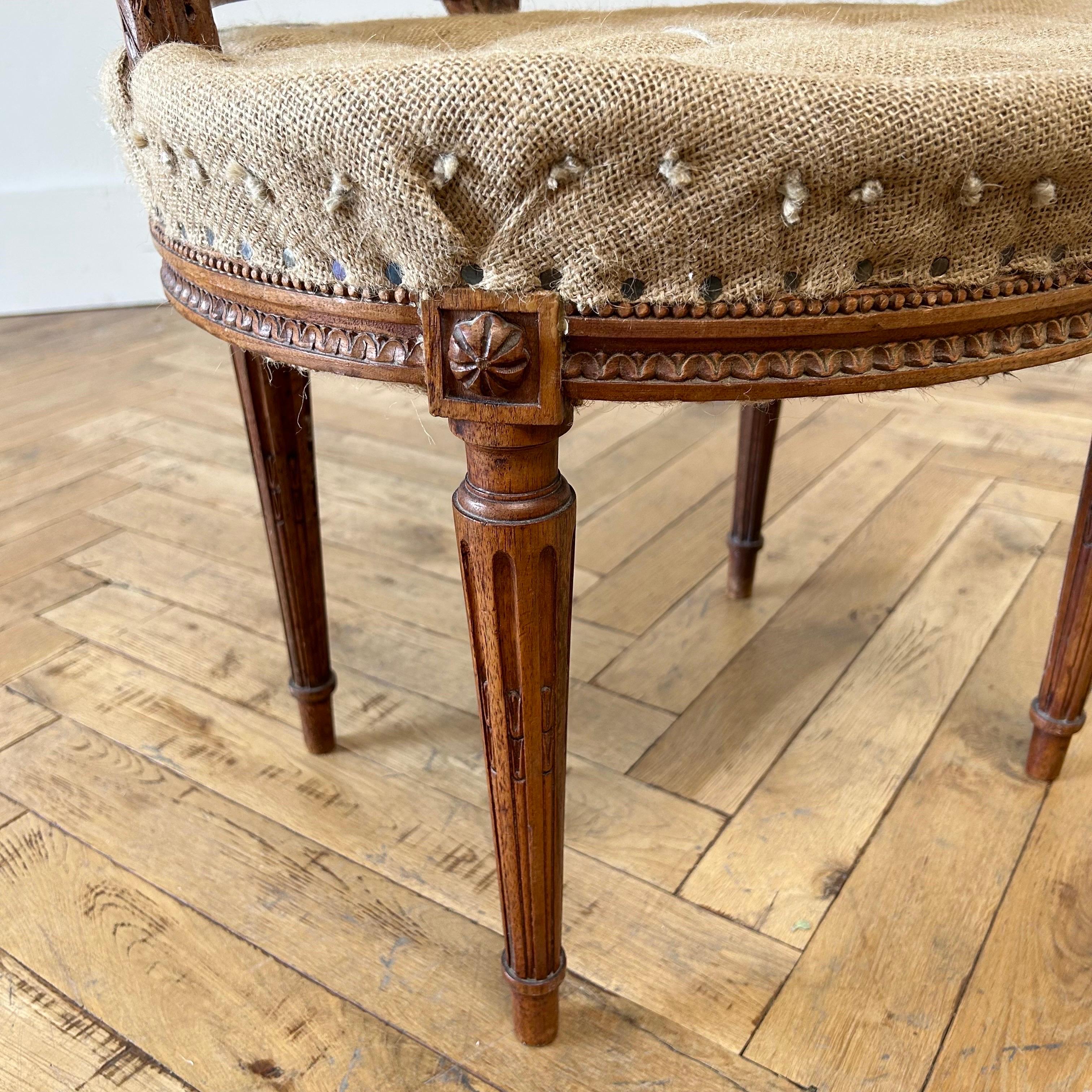 Antique French Walnut Carved Vanity Stool with Custom Upholstery 5