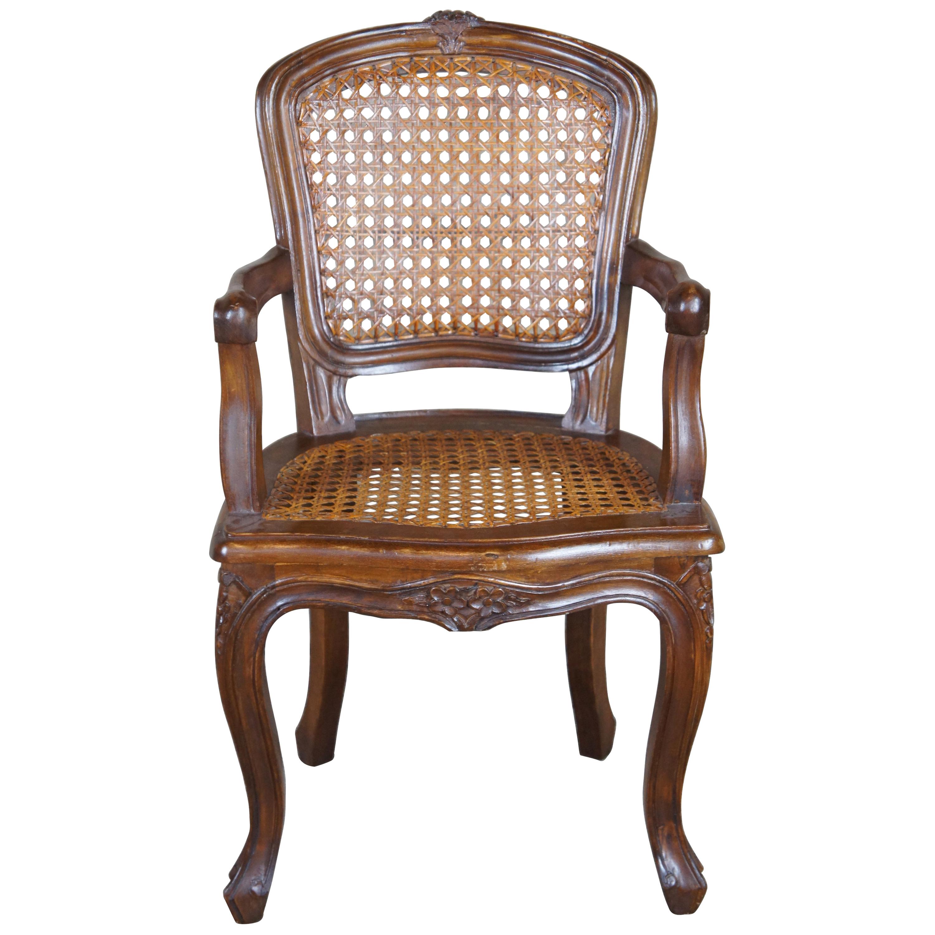 Antique French Walnut Child’s Bergere Arm Chair Fauteuil Louis XVI Cane Doll