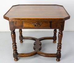 Antique French Walnut Coffee Table End Table with Drawer circa 1940