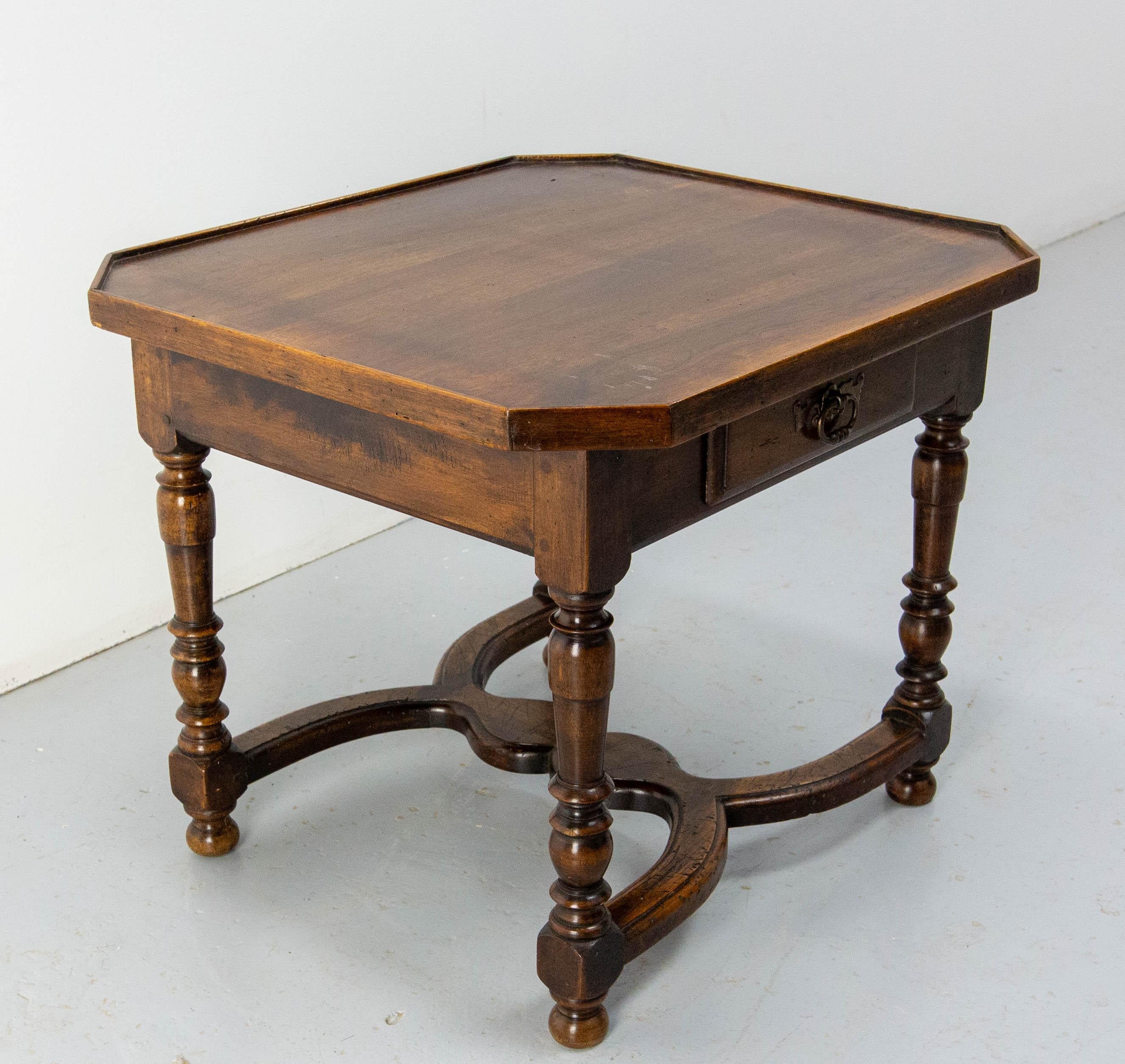 20th Century Antique French Walnut Coffee Table End Table with Drawer circa 1940 For Sale