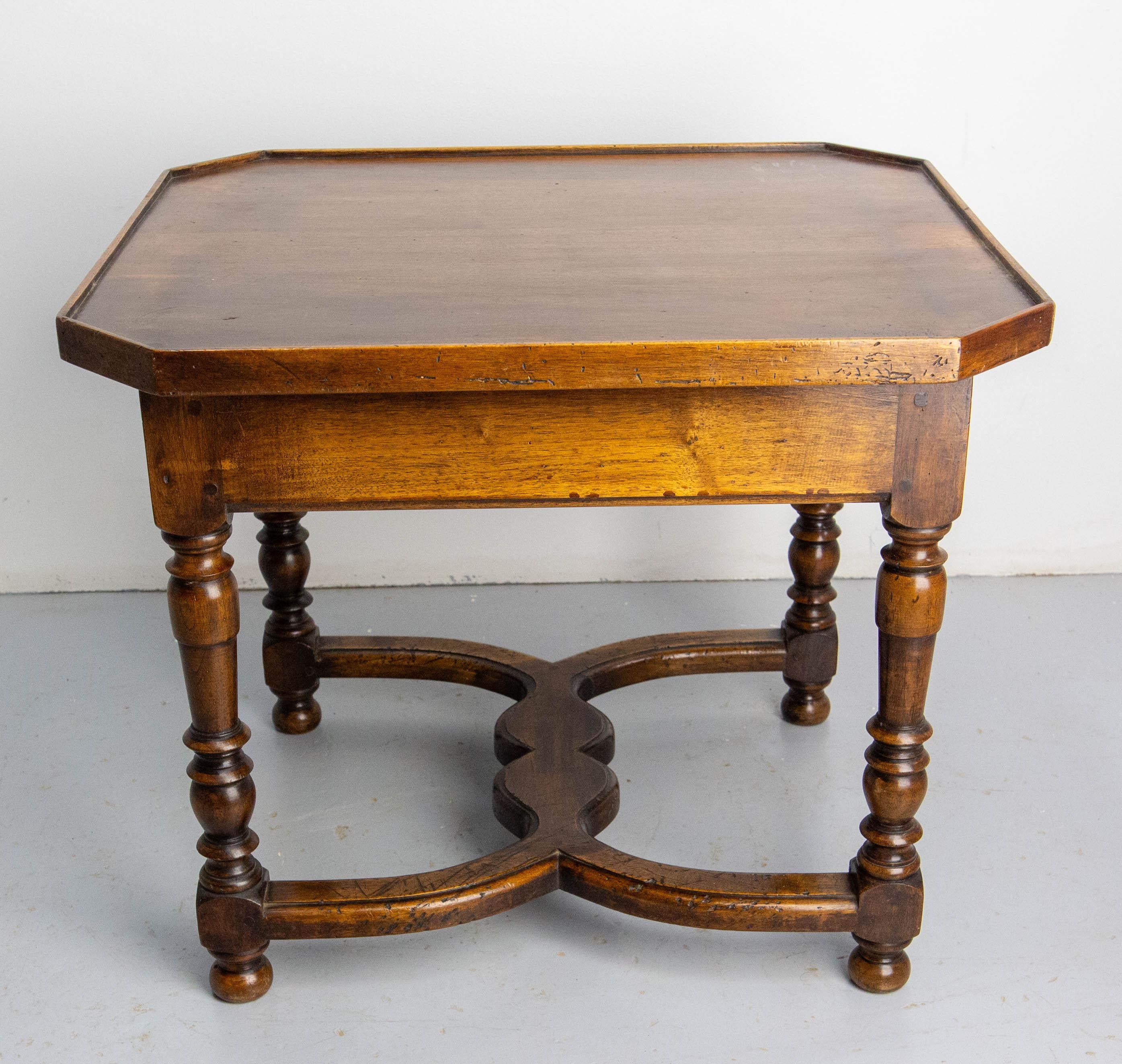 Antique French Walnut Coffee Table End Table with Drawer circa 1940 For Sale 1