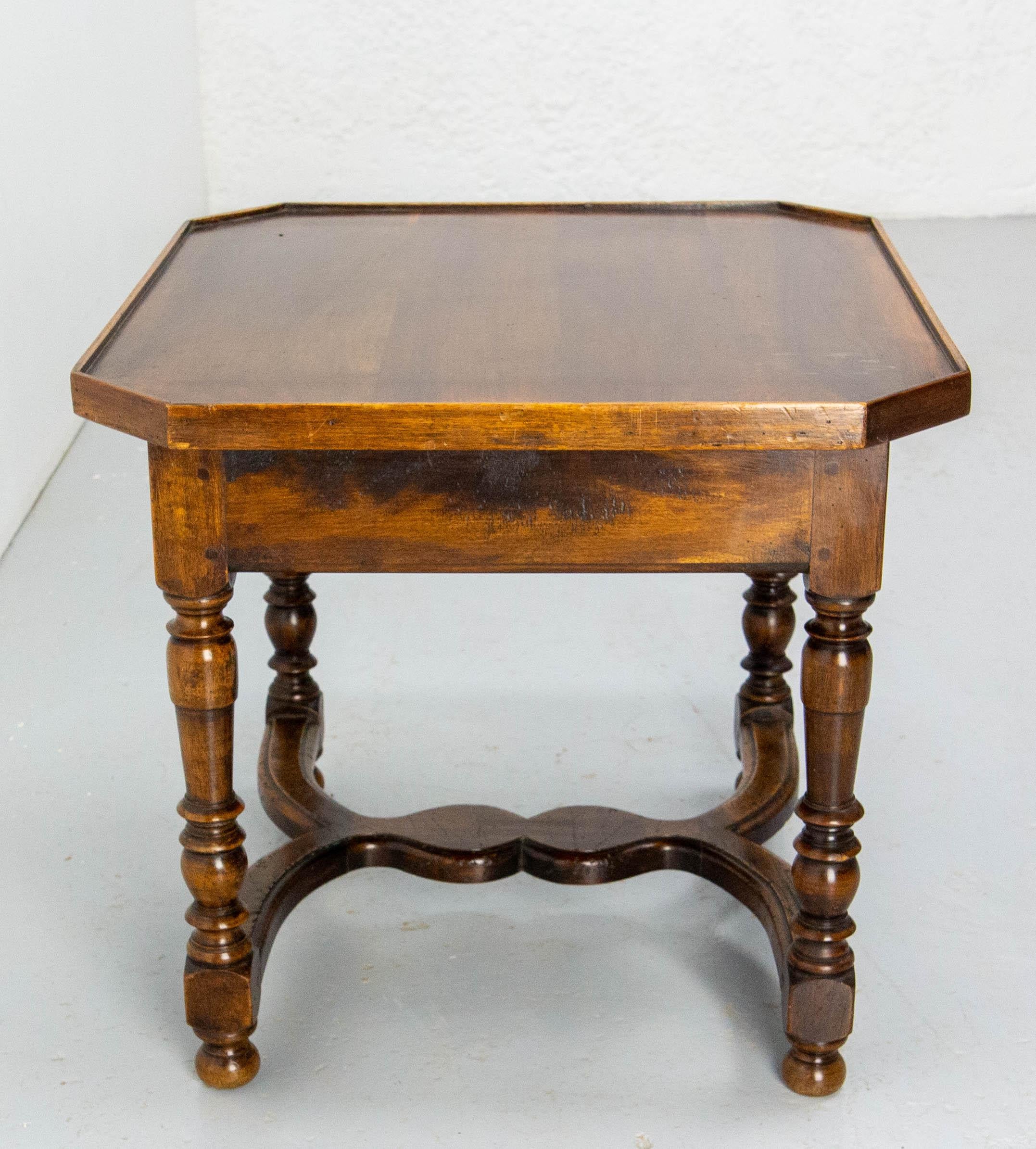 Antique French Walnut Coffee Table End Table with Drawer circa 1940 For Sale 3
