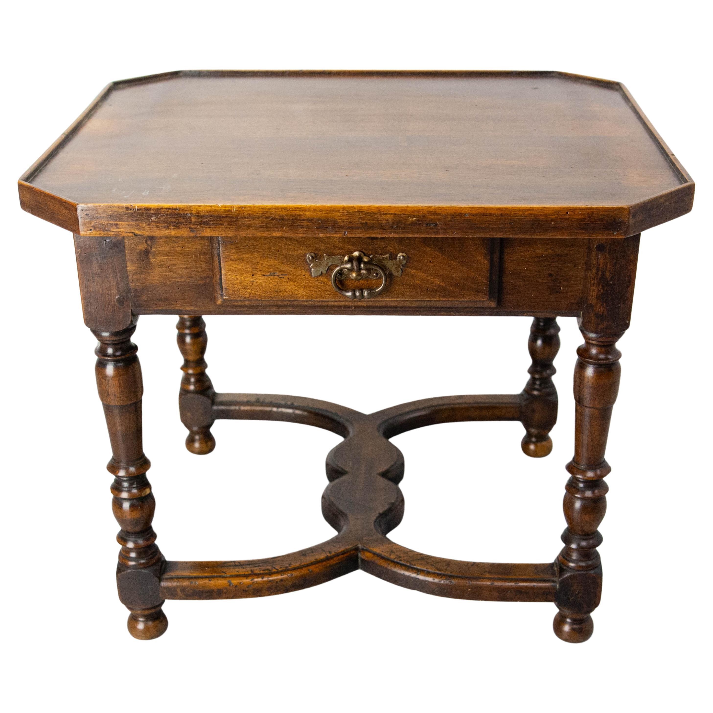 Antique French Walnut Coffee Table End Table with Drawer circa 1940 For Sale