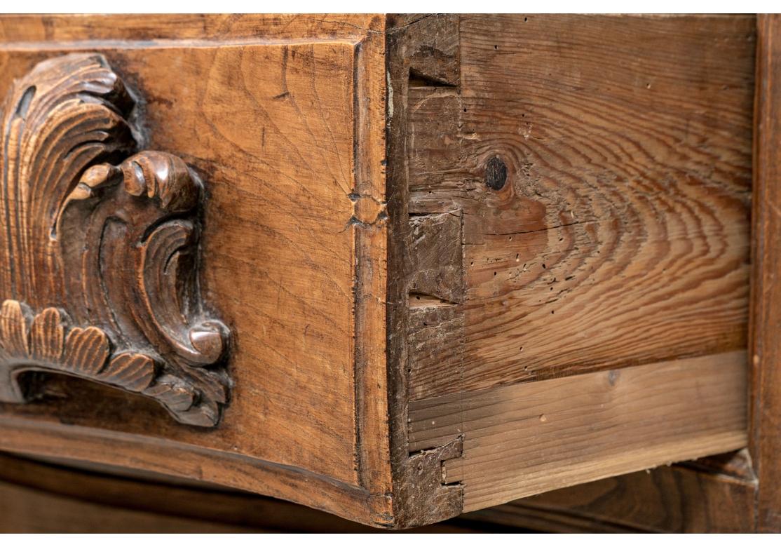 Antique French Walnut Commode With Elaborate Carved Pulls For Sale 6