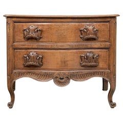 Antique French Walnut Commode With Elaborate Carved Pulls