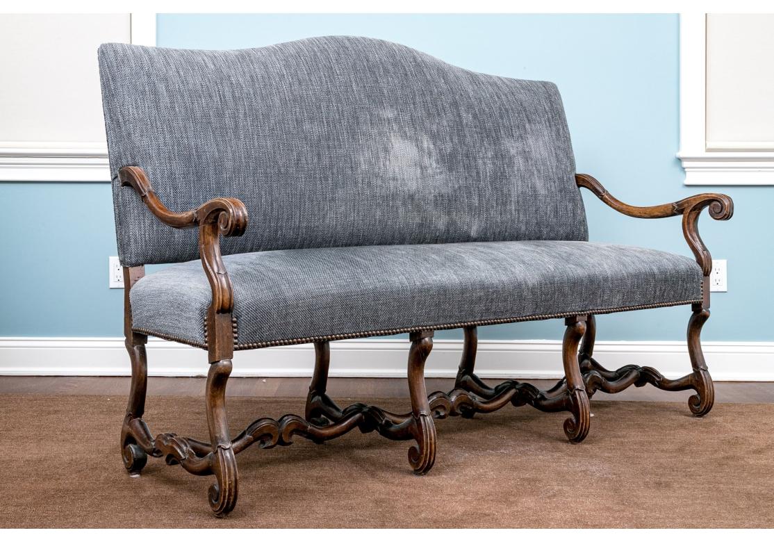 Antique French Walnut Custom Upholstered Camelback Settee in vendita 2