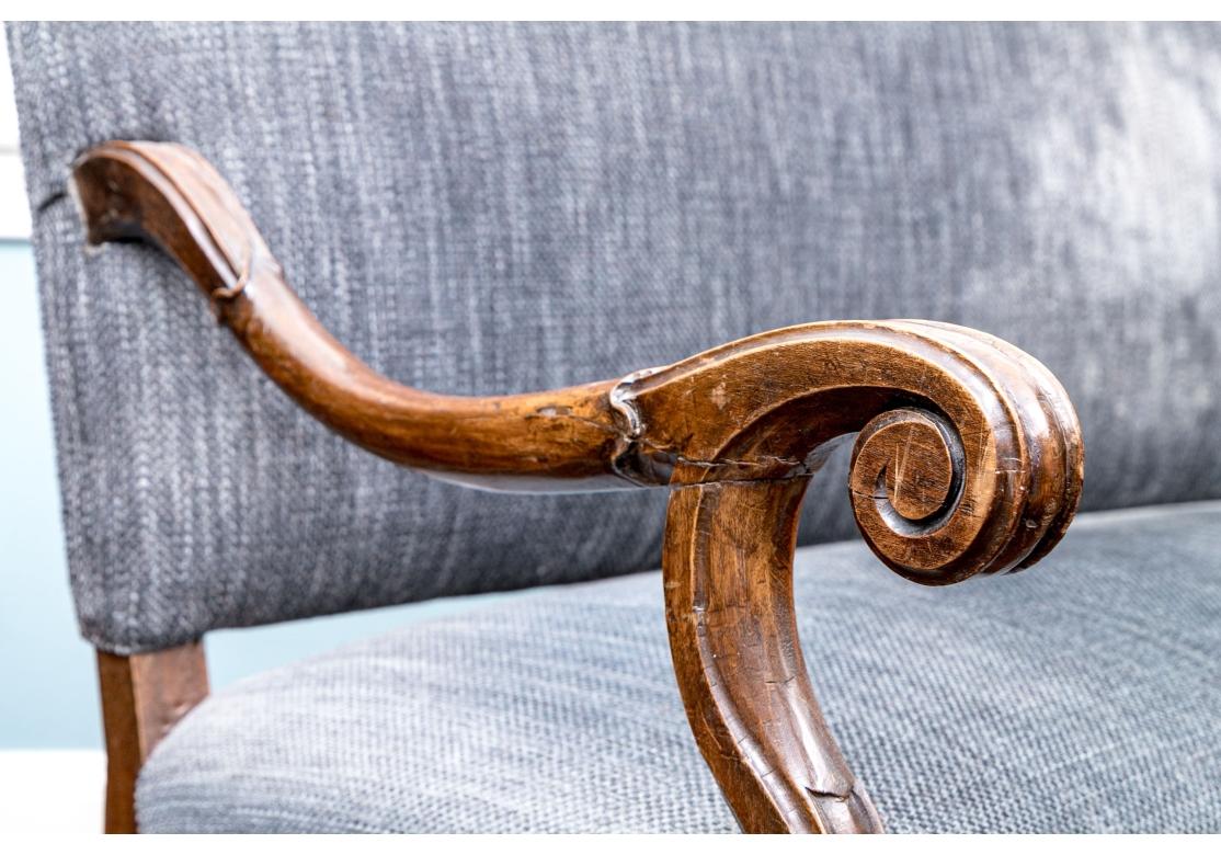 Sconosciuto Antique French Walnut Custom Upholstered Camelback Settee in vendita