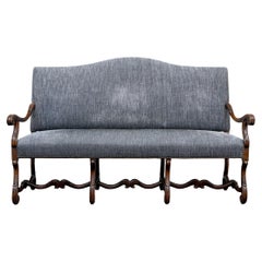 Antique French Walnut Custom Upholstered Camelback Settee