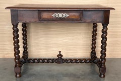 Antique French Walnut Desk con cassetto e piano in pelle
