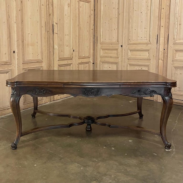 20th Century Antique French Walnut Draw Leaf Dining Table For Sale