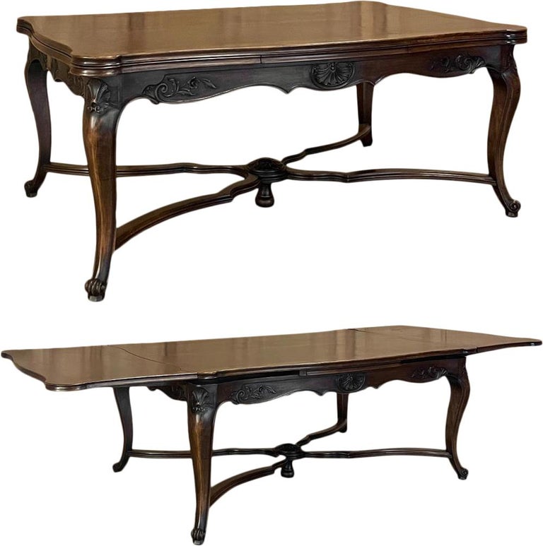 Antique French Walnut Draw Leaf Dining Table For Sale