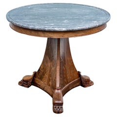 Antique French Walnut Empire Style Center Table With Stone Top (Tavolo da centro in stile impero in noce francese con piano in pietra)