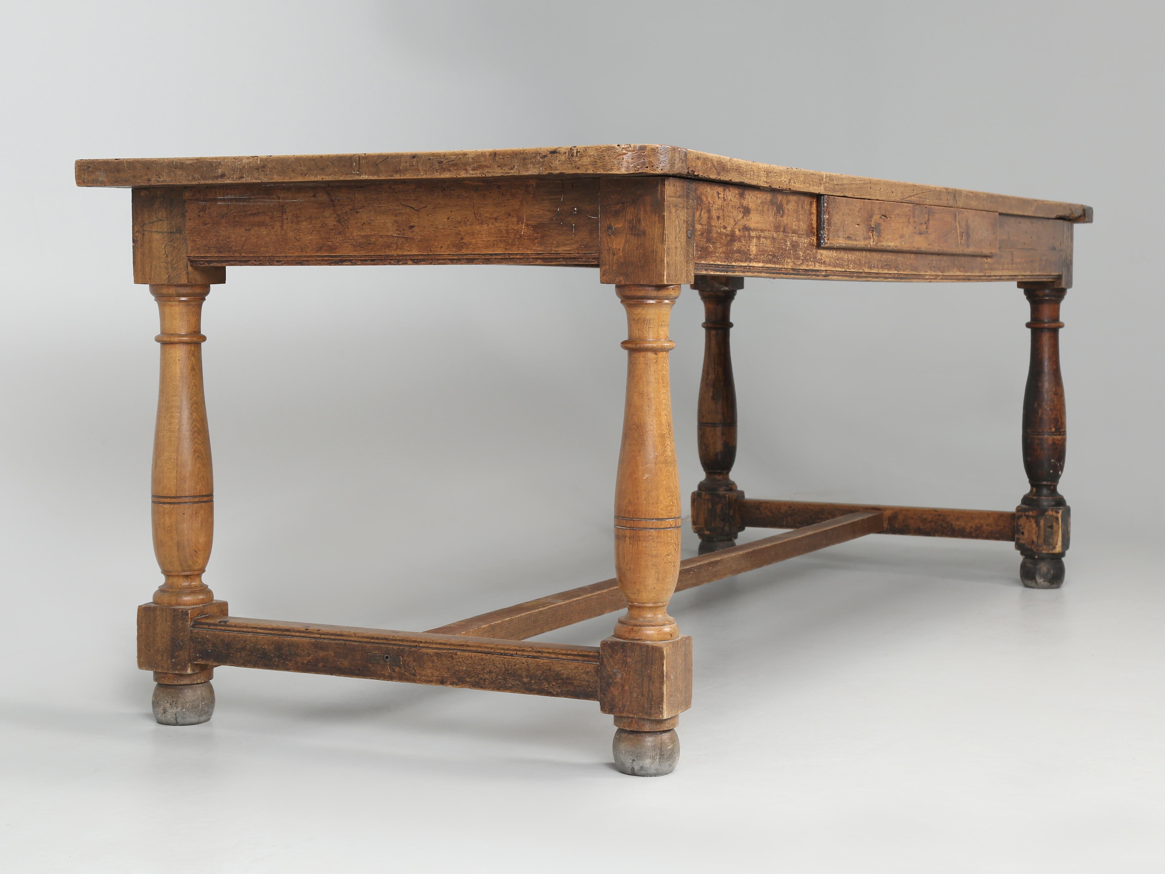 Antique French Walnut Farm Table Original Patina Structurally Sound circa 1850's 11