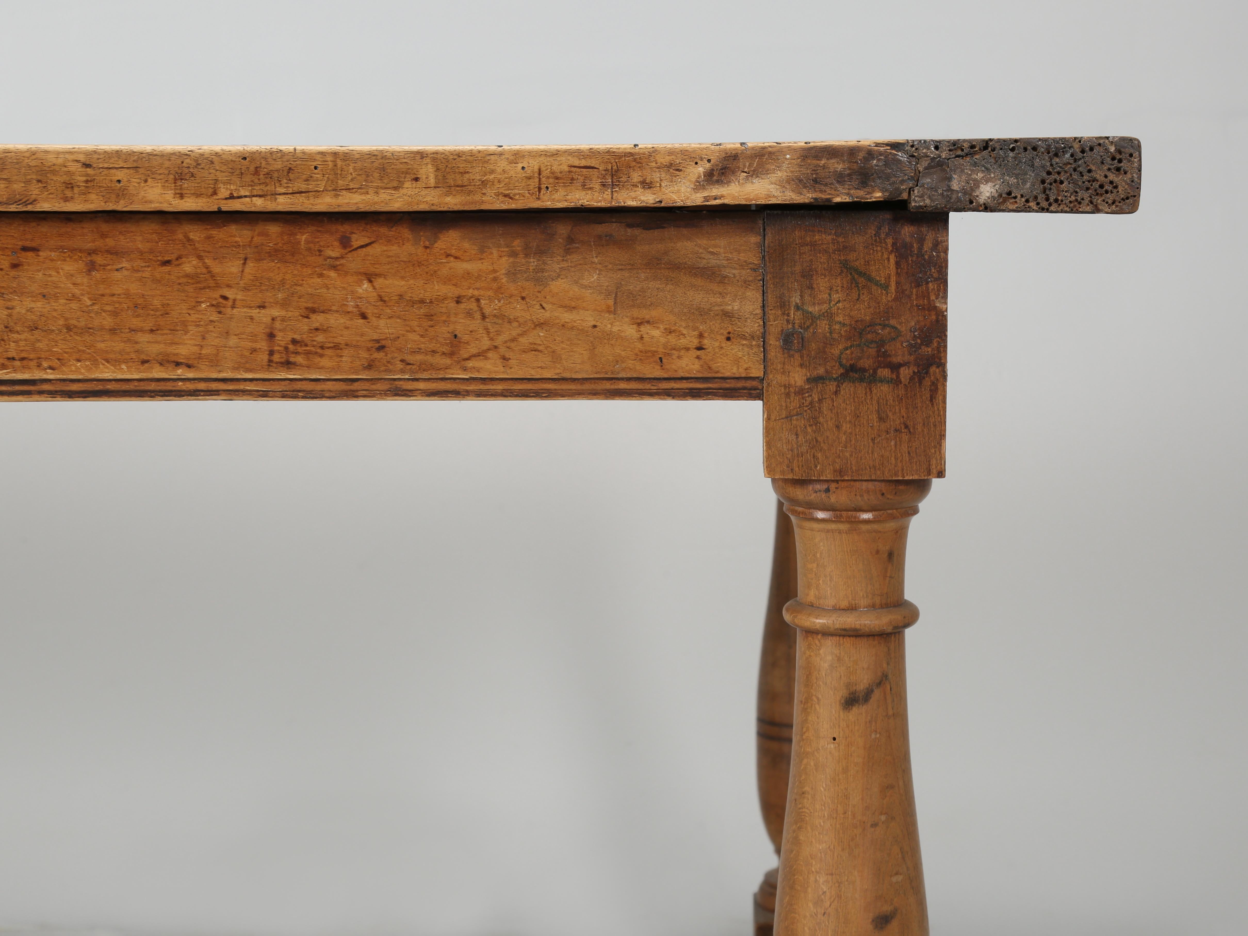 Antique French Walnut Farm Table Original Patina Structurally Sound circa 1850's 13