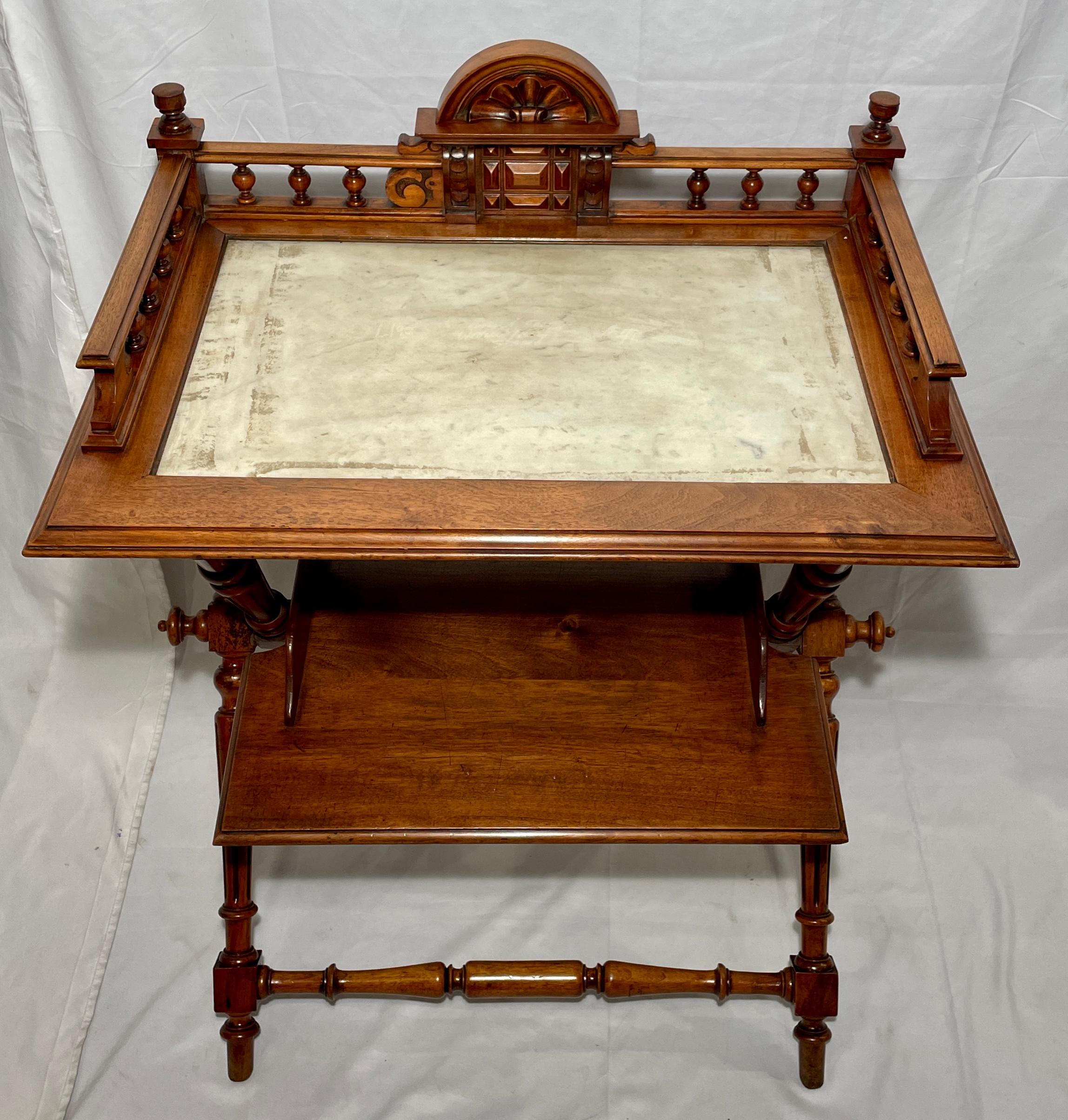 Antique French walnut galleried side table, circa 1880.