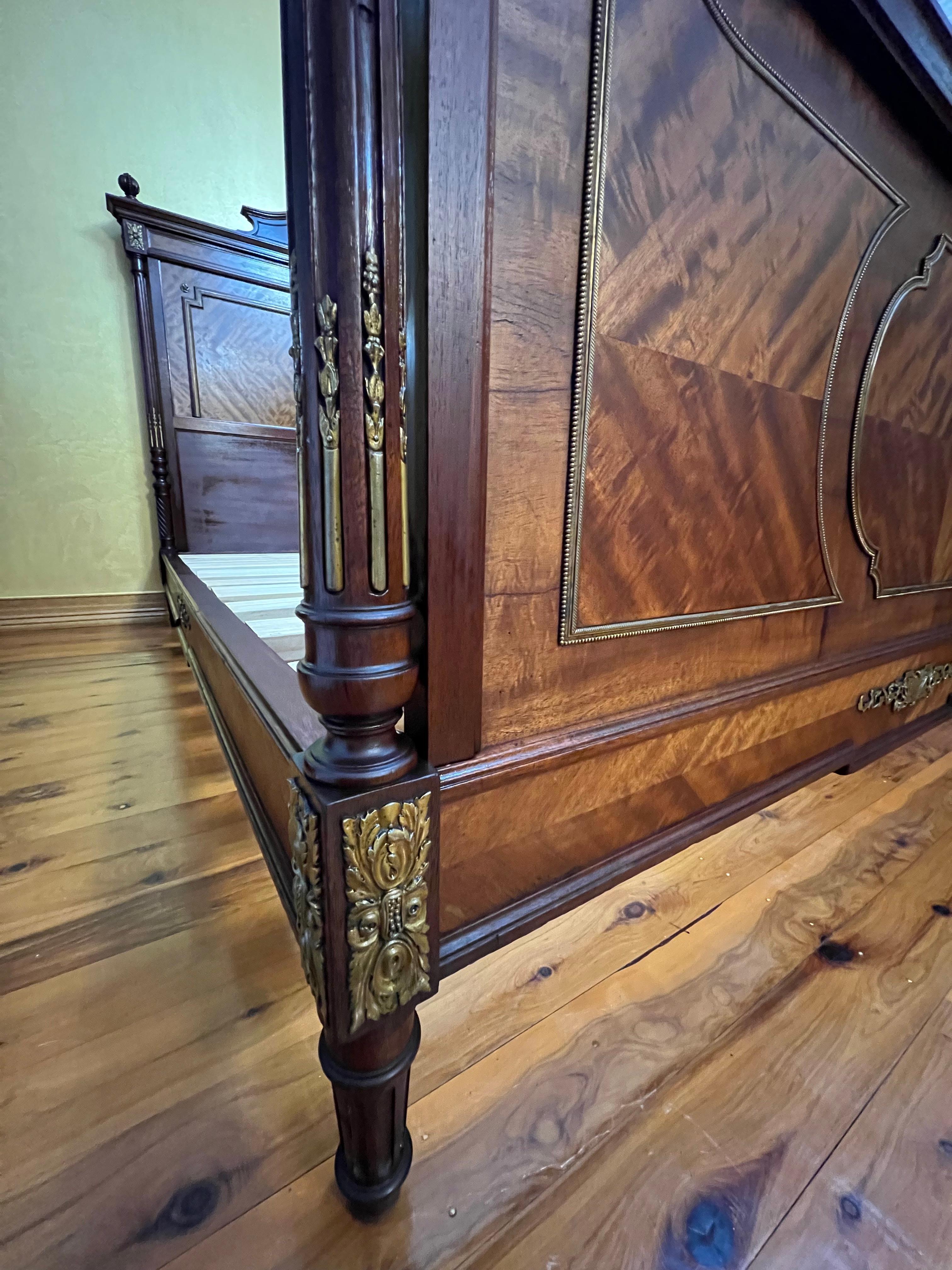 Antique French Walnut & Gilt Brass Double Bed 3