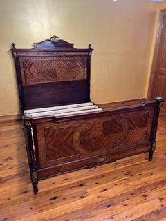 Antique French Walnut & Gilt Brass Double Bed