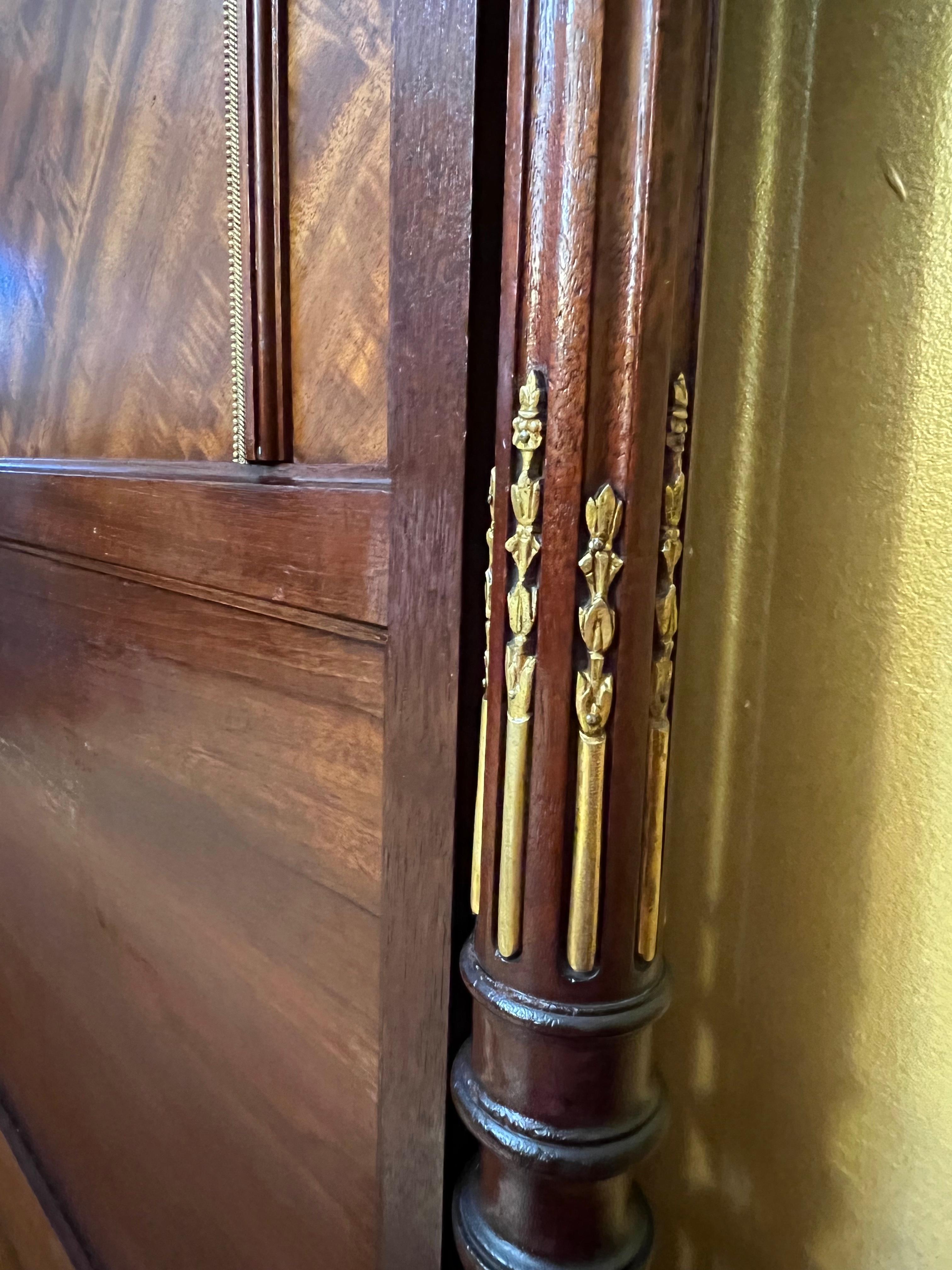 19th Century Antique French Walnut & Gilt Brass Double Bed For Sale