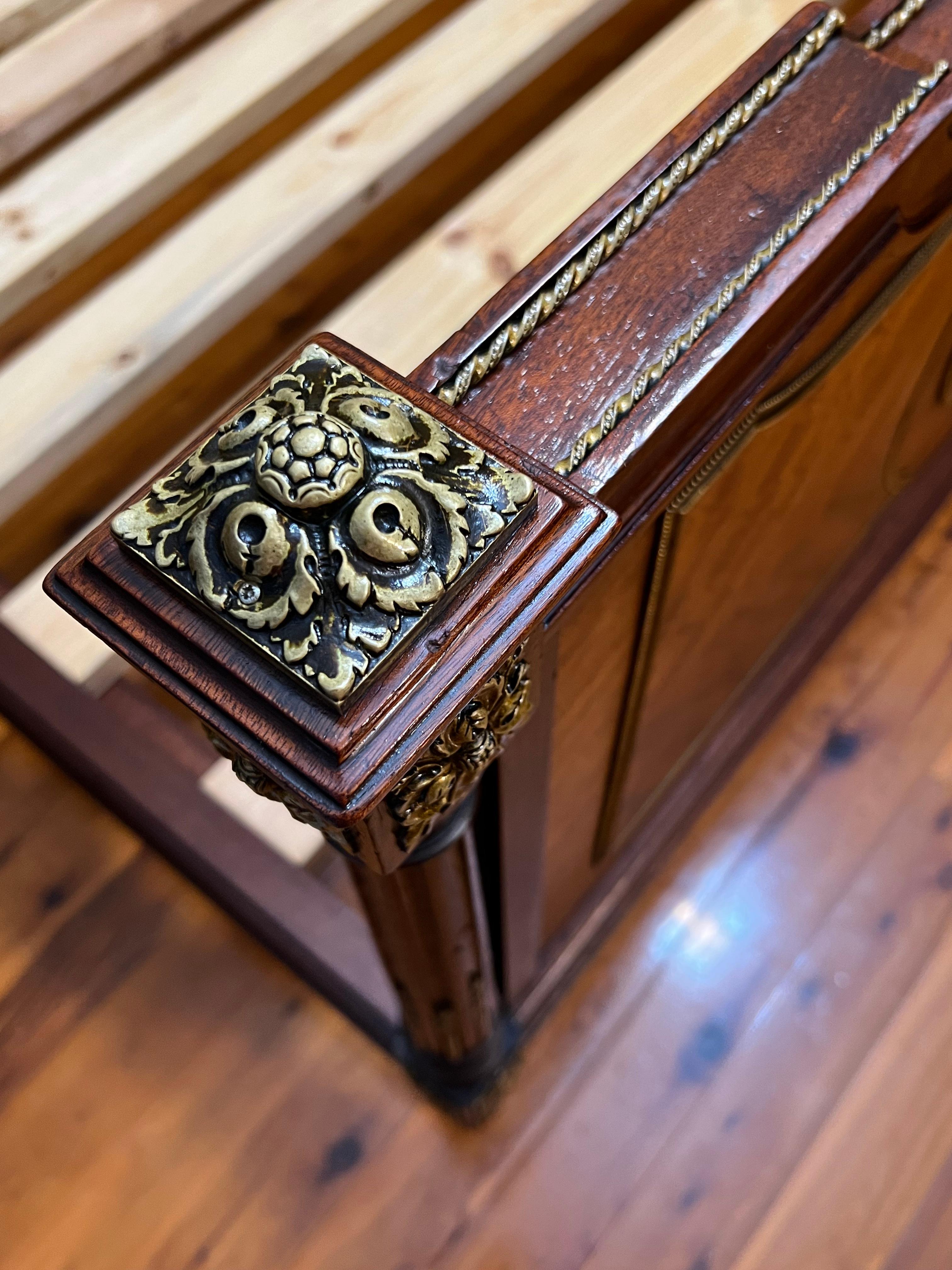 Antique French Walnut & Gilt Brass Double Bed 2