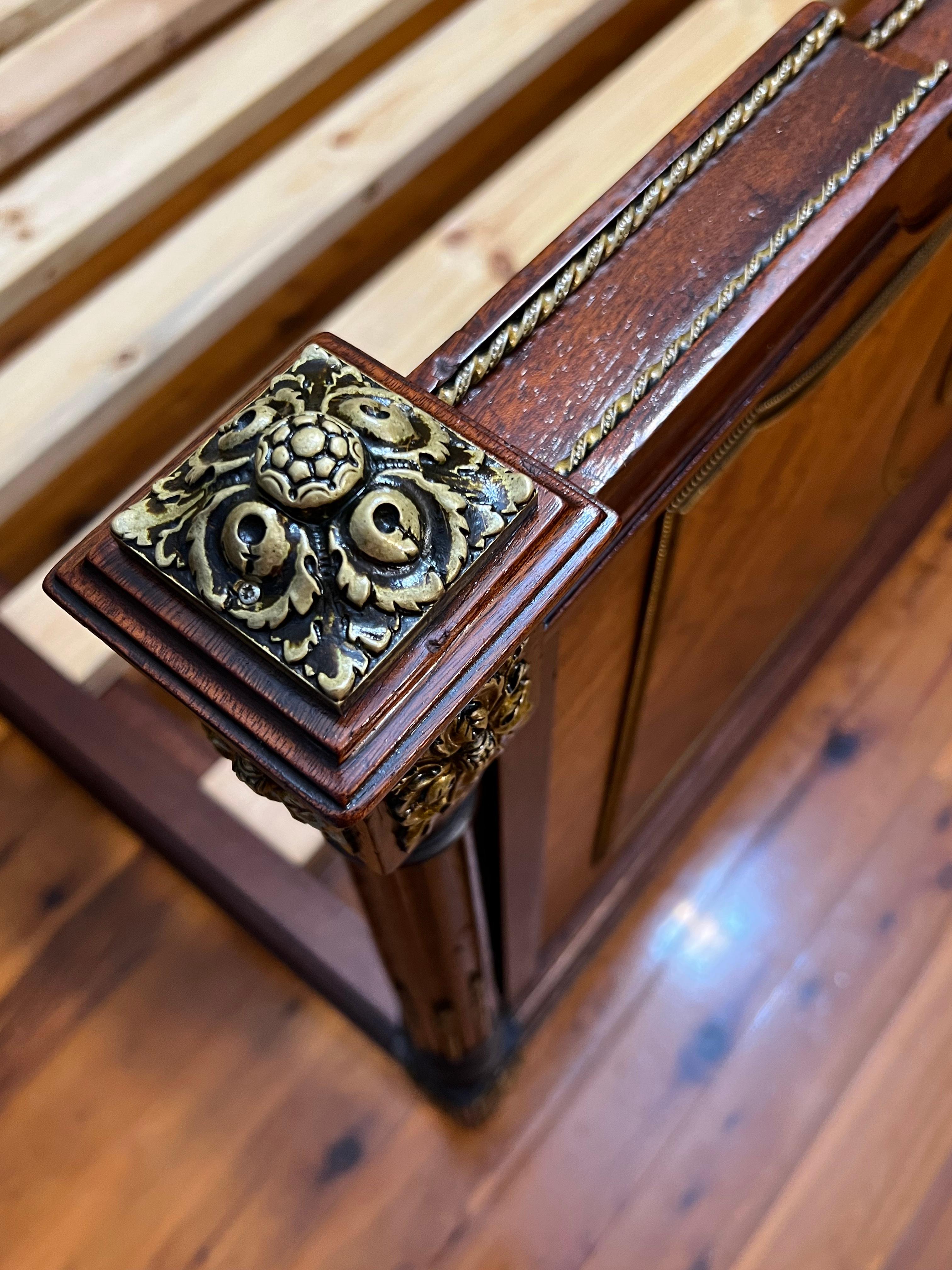 Antique French Walnut & Gilt Brass Double Bed For Sale 2