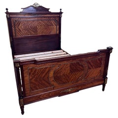Antique French Walnut & Gilt Brass Double Bed